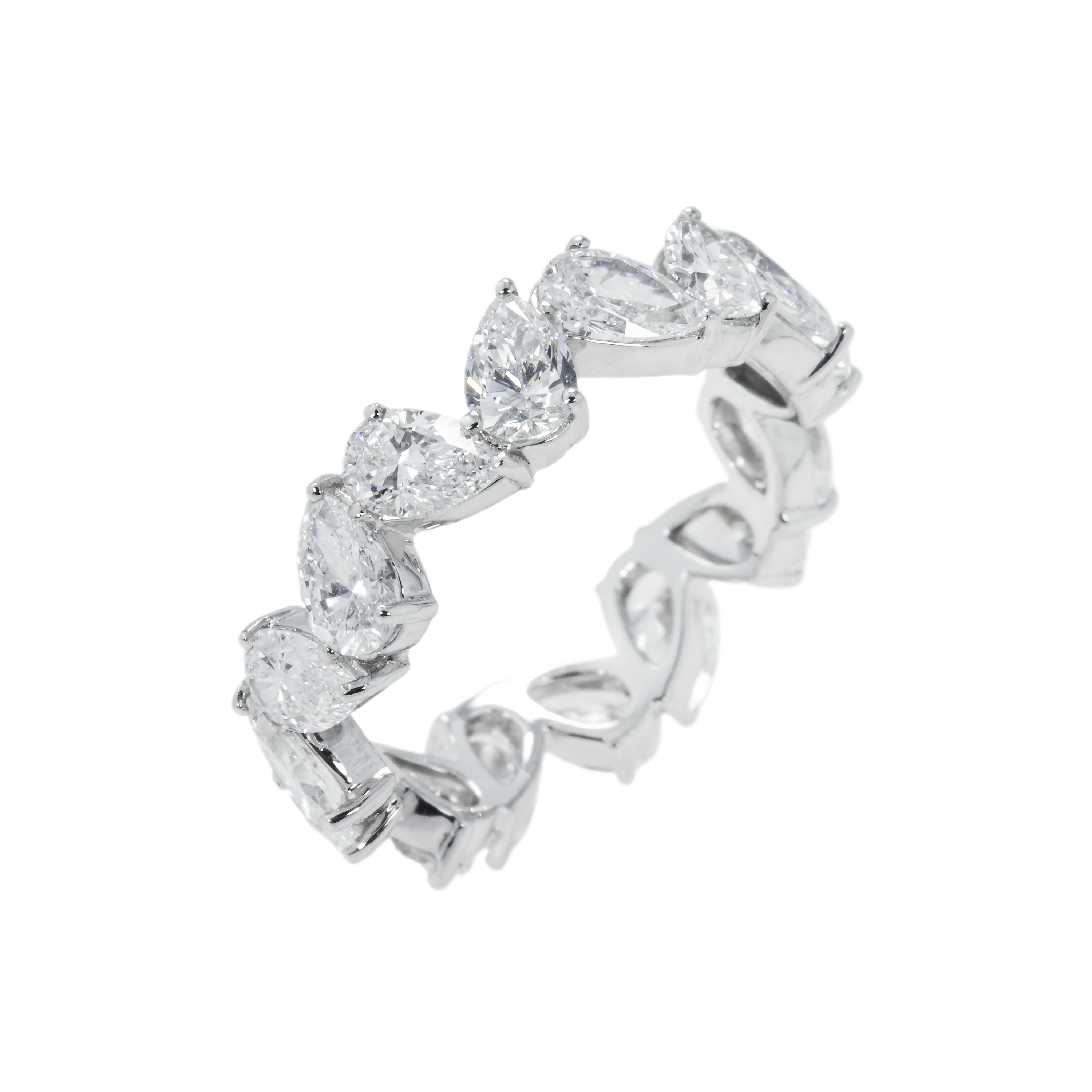 14K White Gold Pear Cut Diamond Eternity Ring 3.56Ct (Size 6.5) Rings