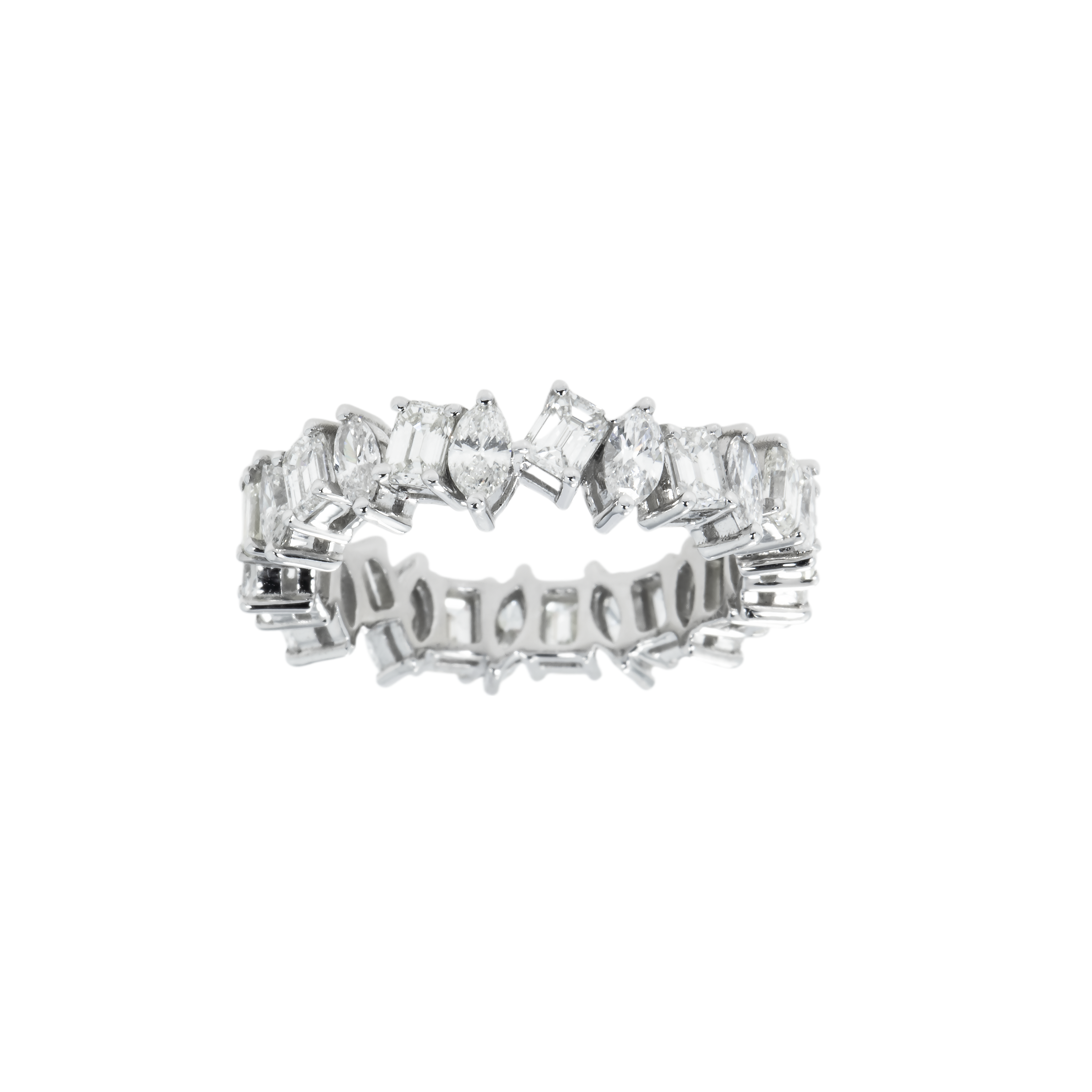 14K White Gold Emerald & Marquise Diamond Eternity Ring 2.75Ct (Size 6) Rings