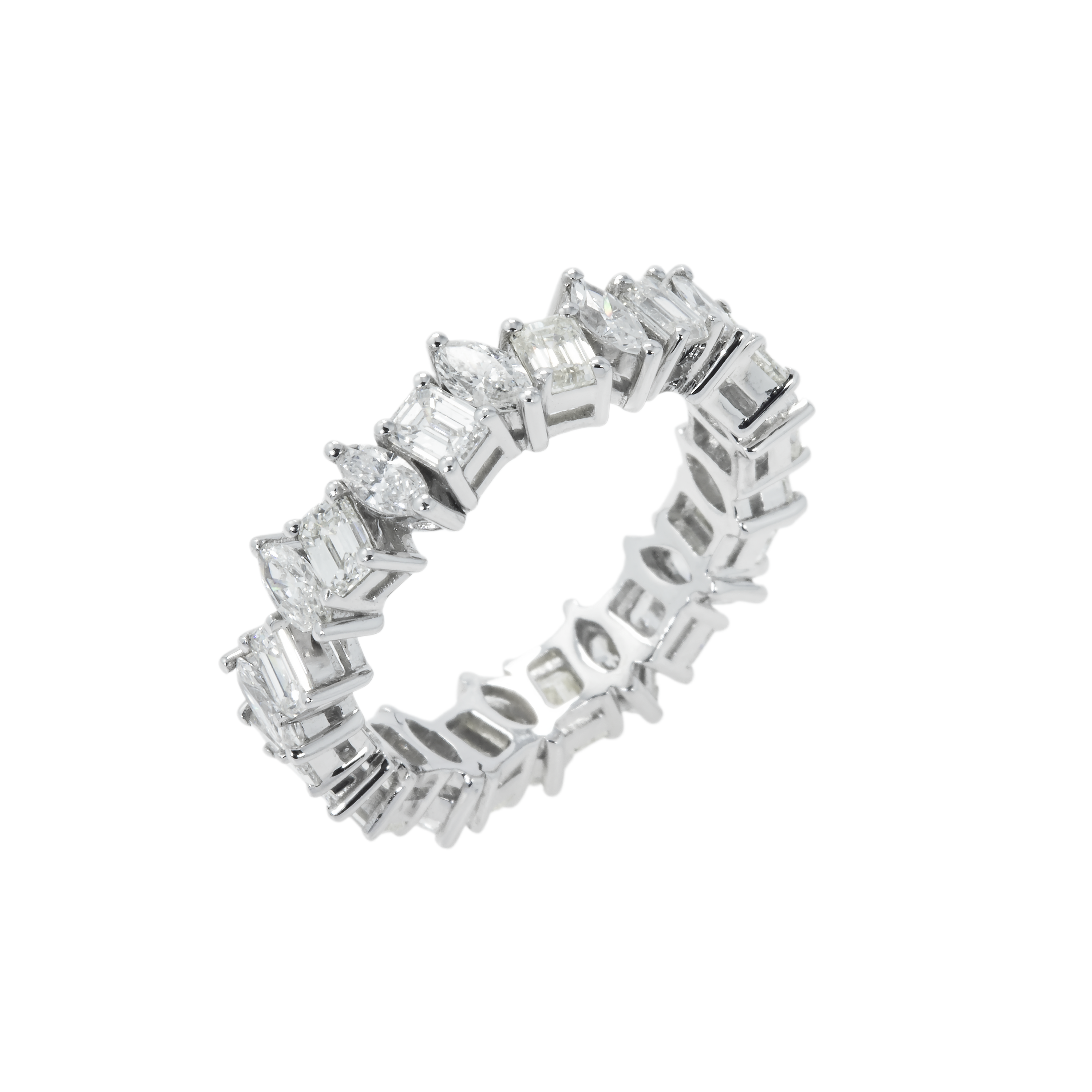 14K White Gold Emerald & Marquise Diamond Eternity Ring 2.75Ct (Size 6) Rings