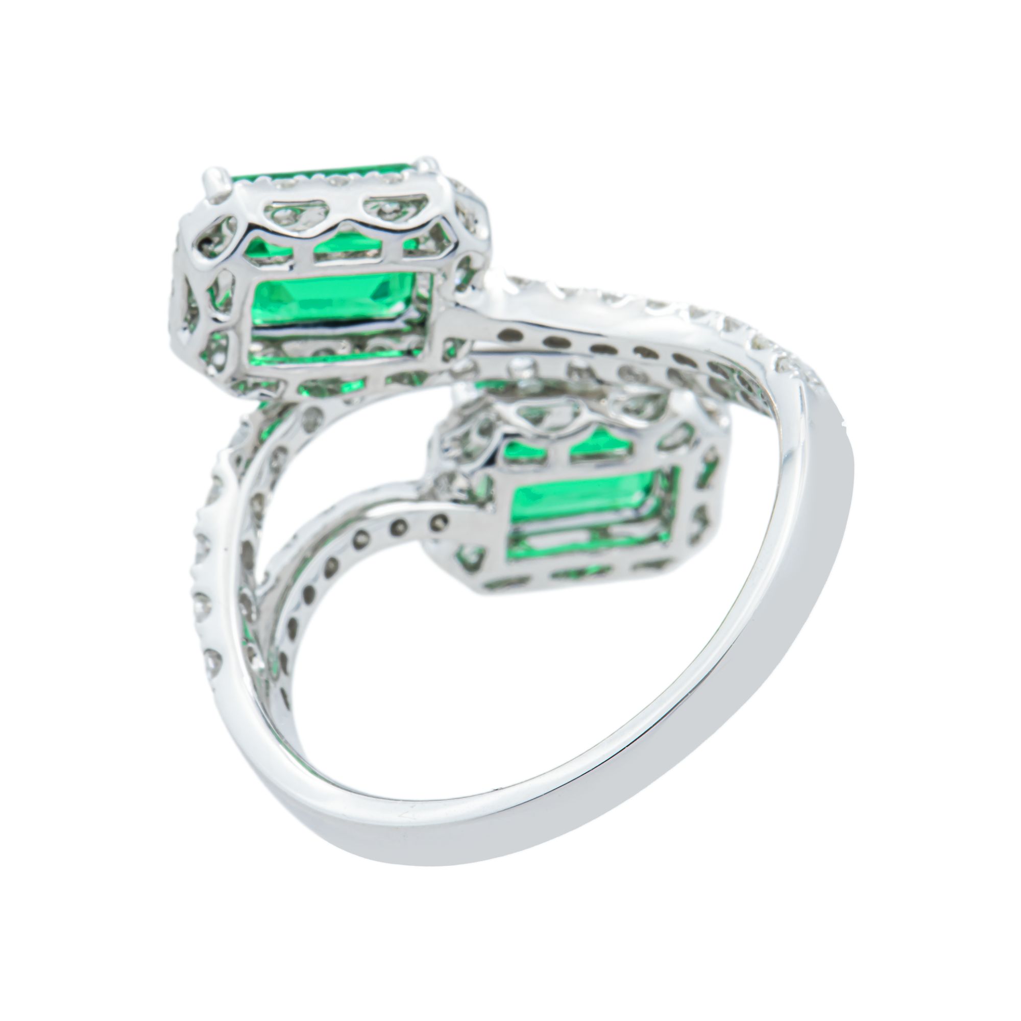 White Gold Emerald Cut Emerald & Round Diamond Wrap Ring 3.31ct