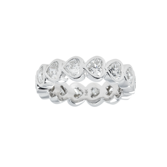 14K White Gold Bezel Set Heart Cut Diamond Eternity Ring 3.20Ct (Size 6.75) Rings