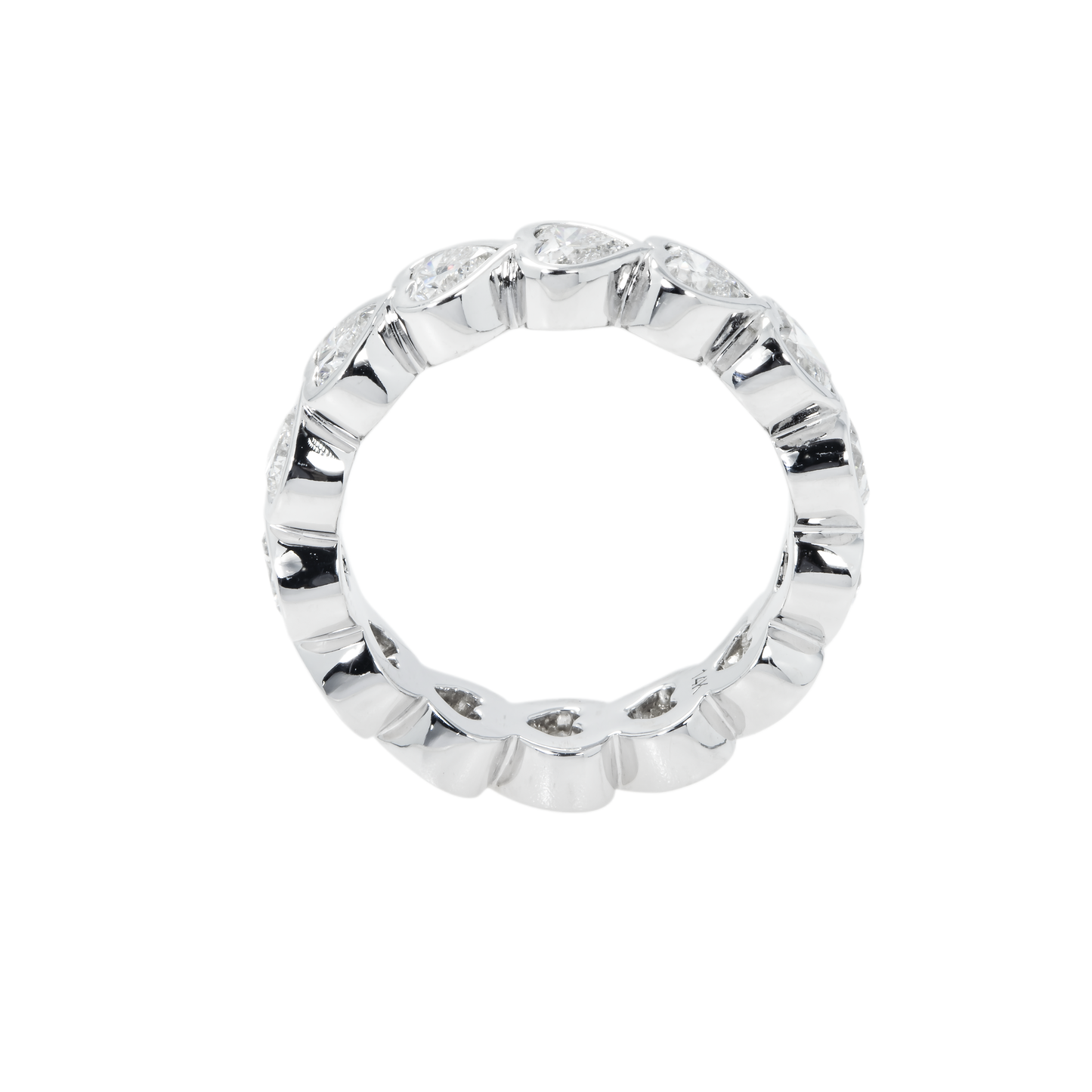 14K White Gold Bezel Set Heart Cut Diamond Eternity Ring 3.20ct (size 6.75)