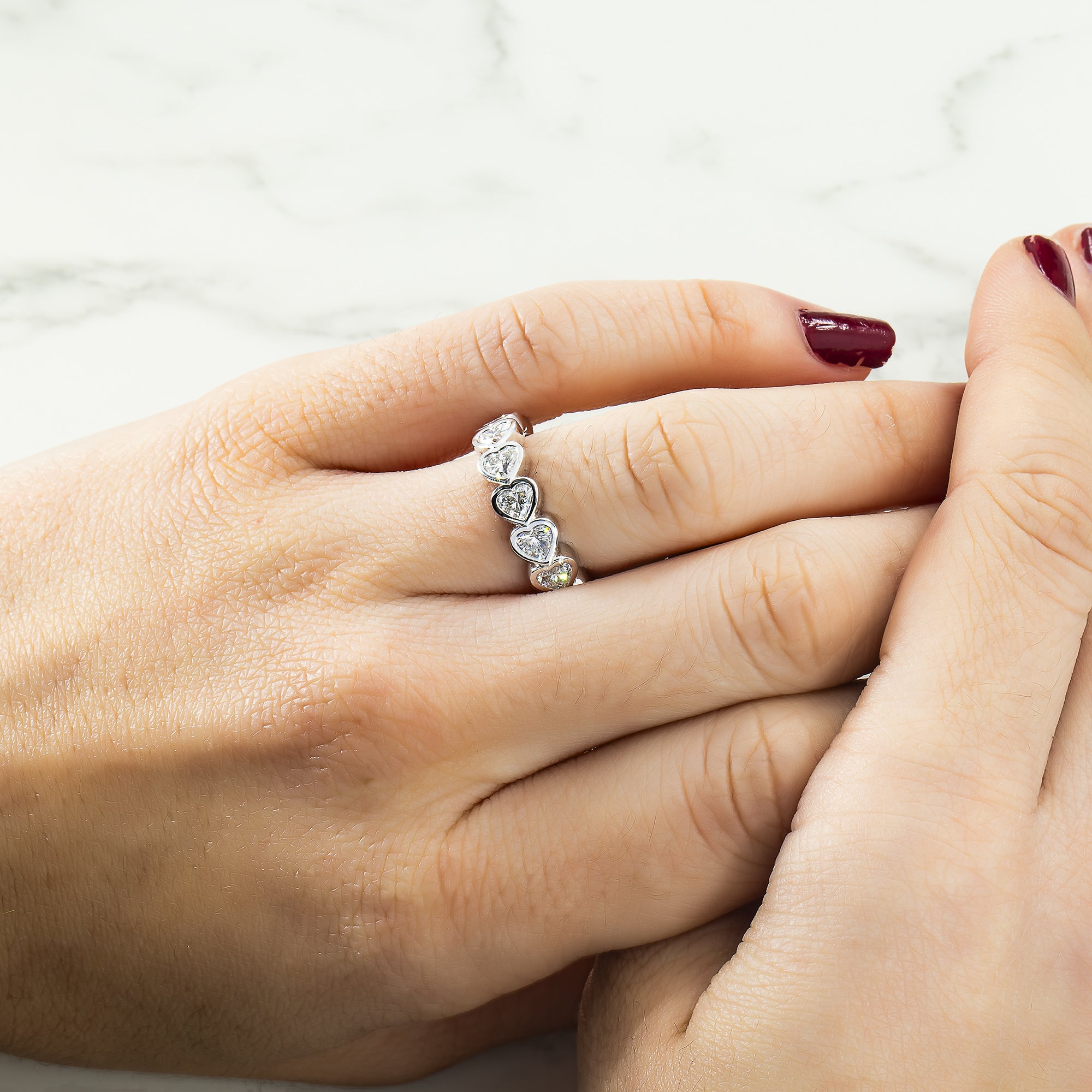 14K White Gold Bezel Set Heart Cut Diamond Eternity Ring 3.20Ct (Size 6.75) Rings