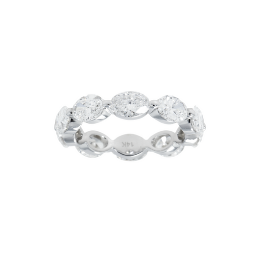 14K White Gold Oval Cut Diamond Satellite Eternity Ring 4.25Ct (Size 5.75) Rings