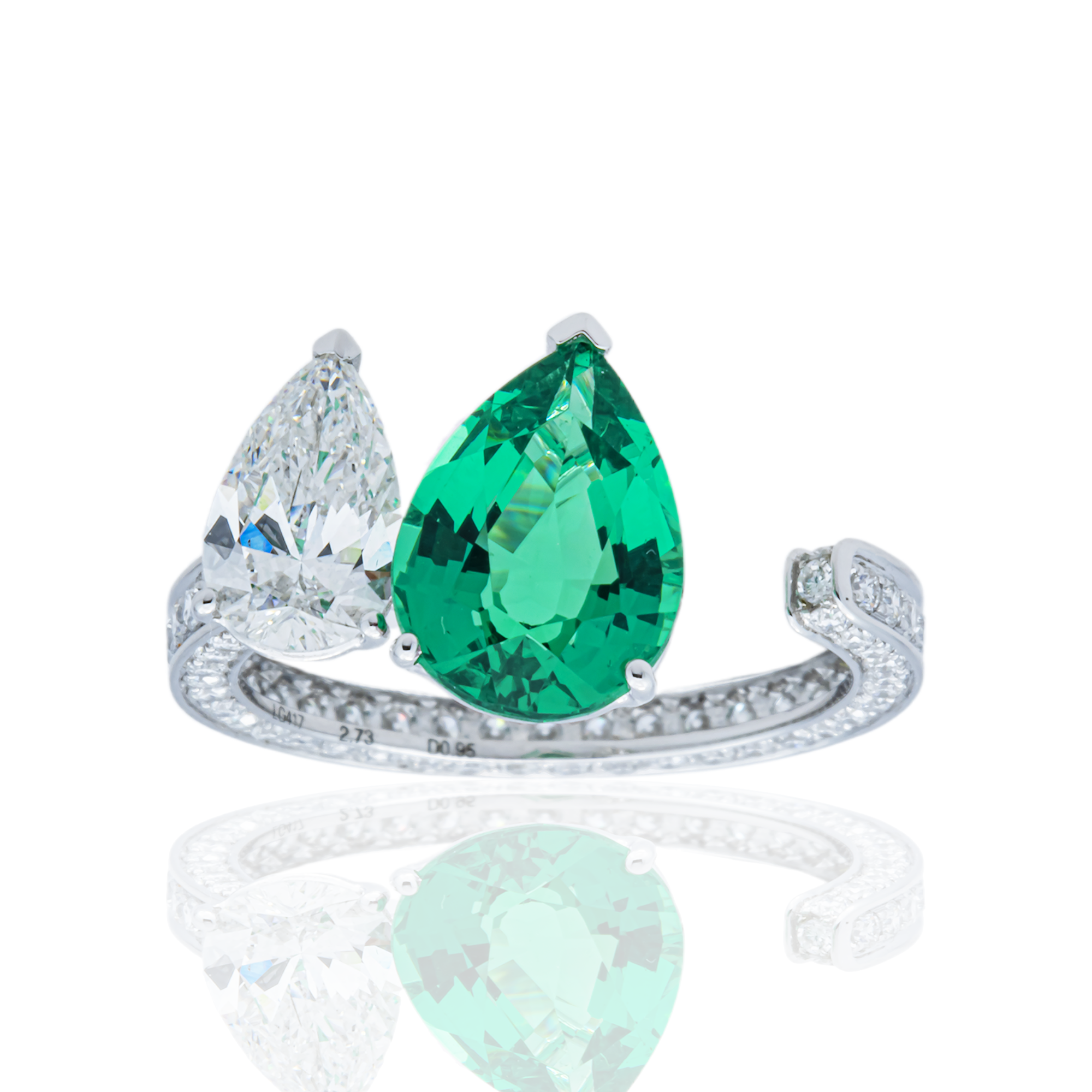 White Gold Pear Emerald & Multi Cut Diamond Ring 4.63ct