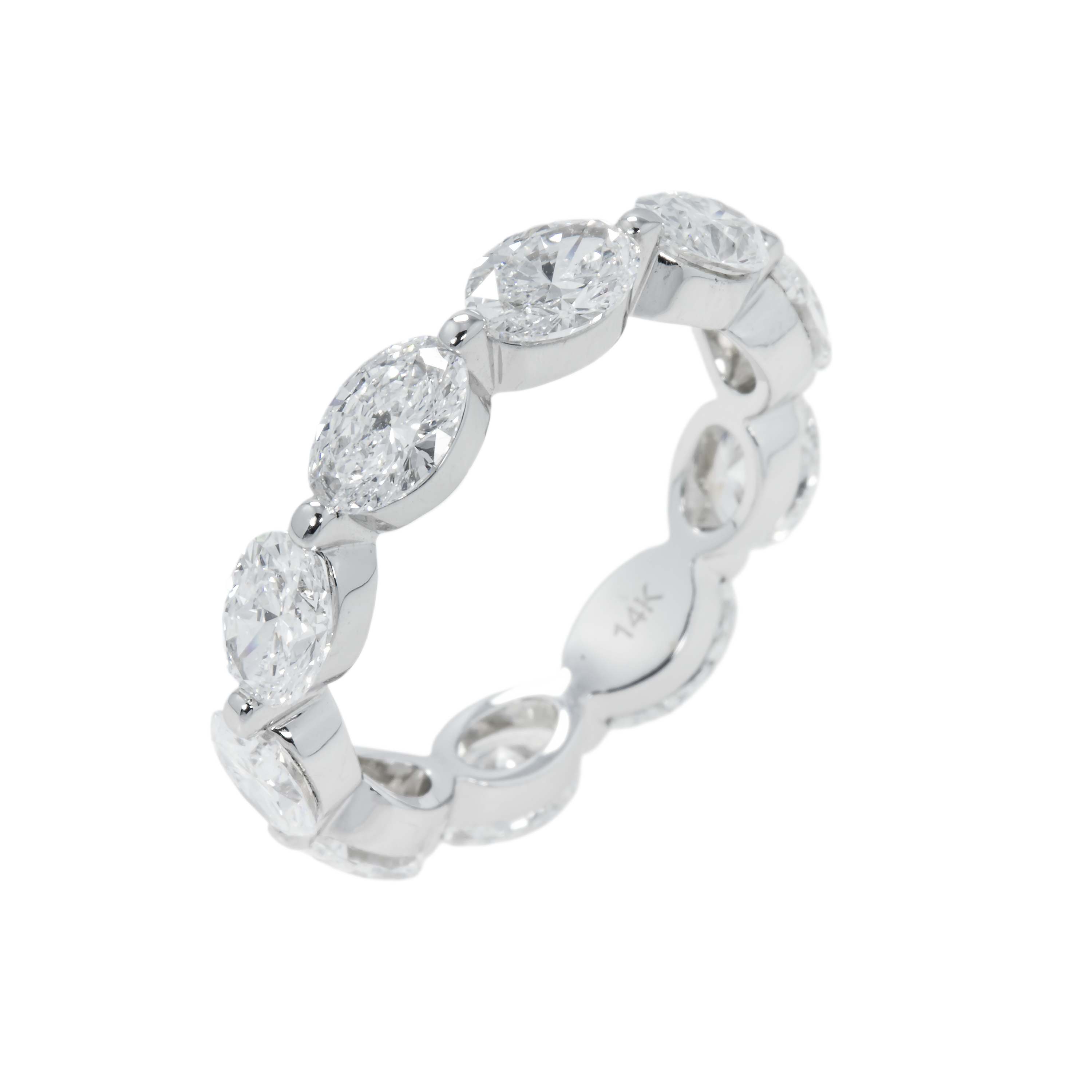 14K White Gold Oval Cut Diamond Satellite Eternity Ring 4.25Ct (Size 5.75) Rings