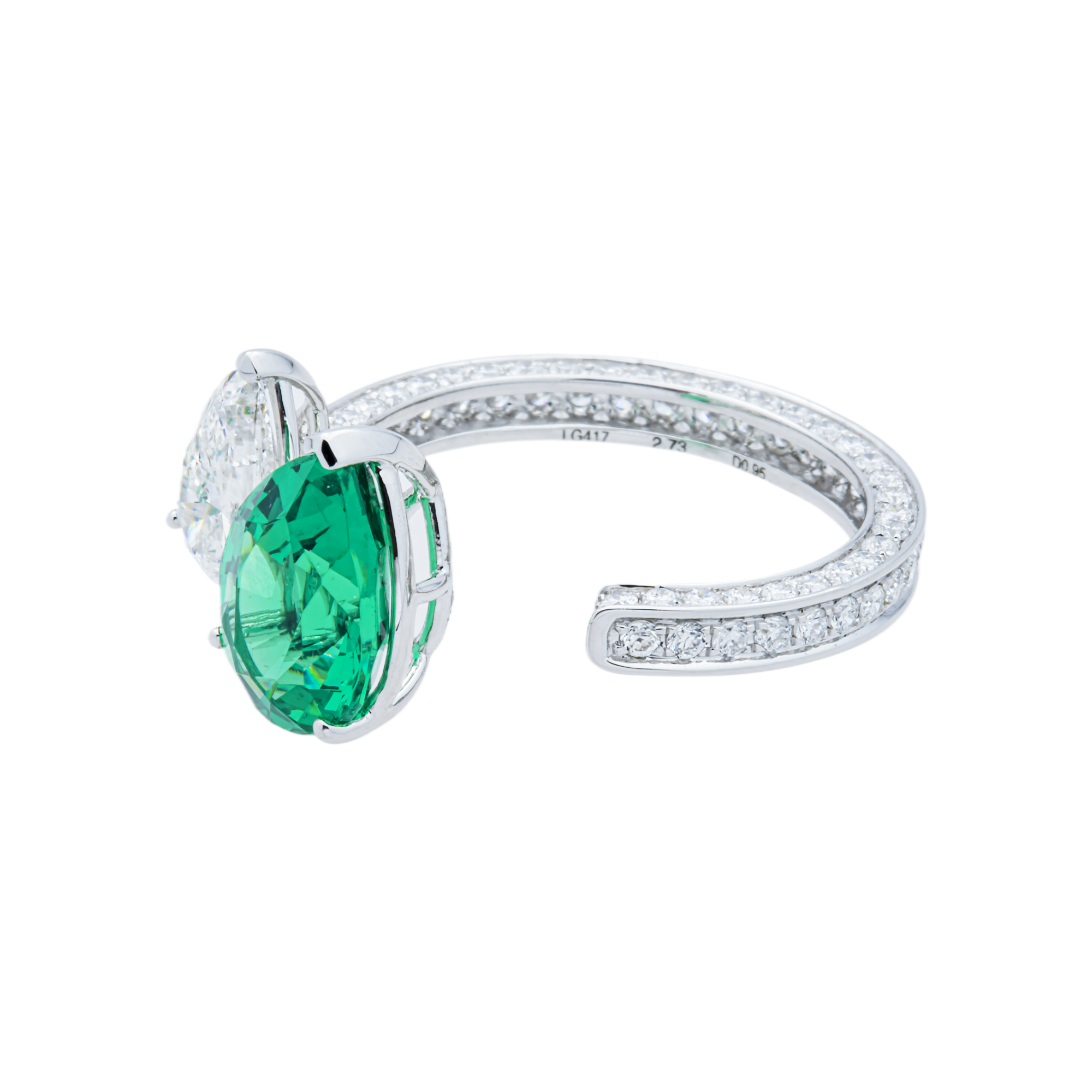 White Gold Pear Emerald & Multi Cut Diamond Ring 4.63ct