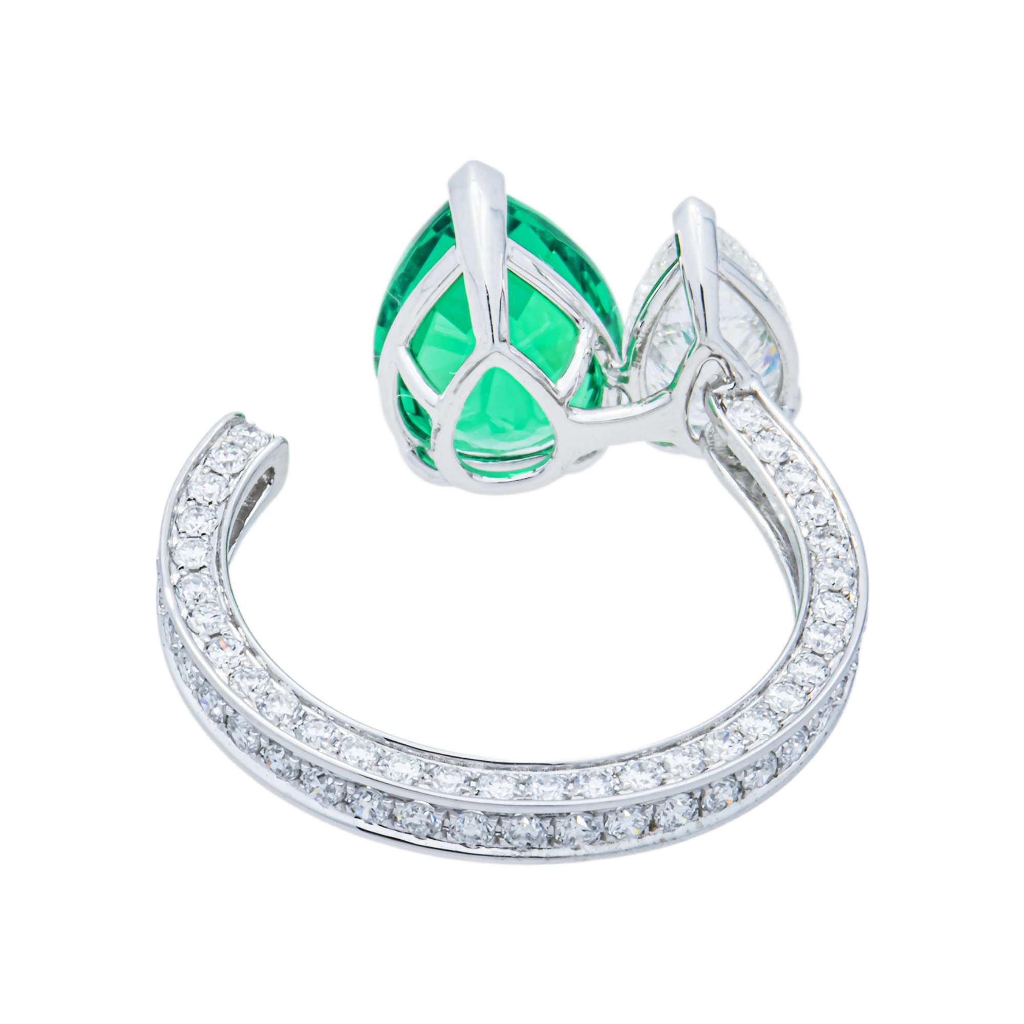 White Gold Pear Emerald & Multi Cut Diamond Ring 4.63ct