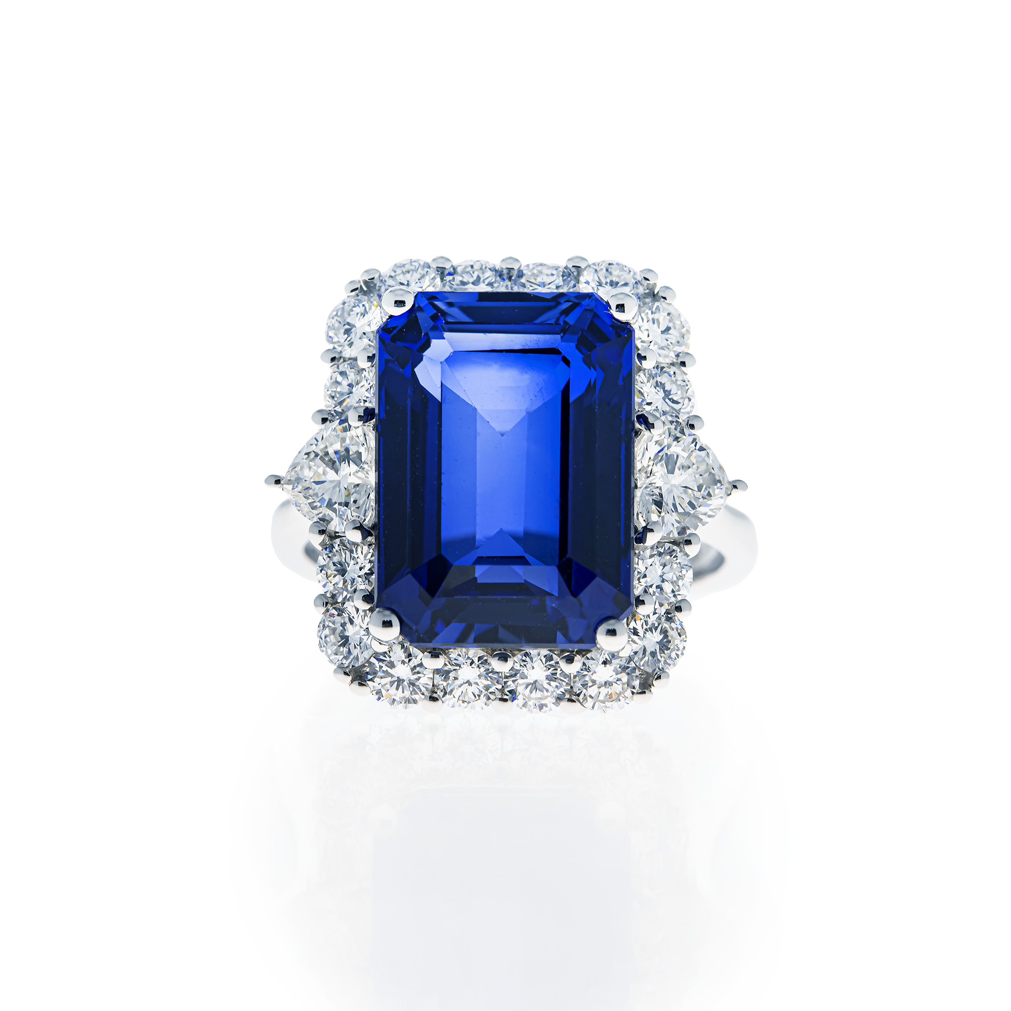 White Gold Emerald Sapphire & Round Diamond Ring 11.98ct