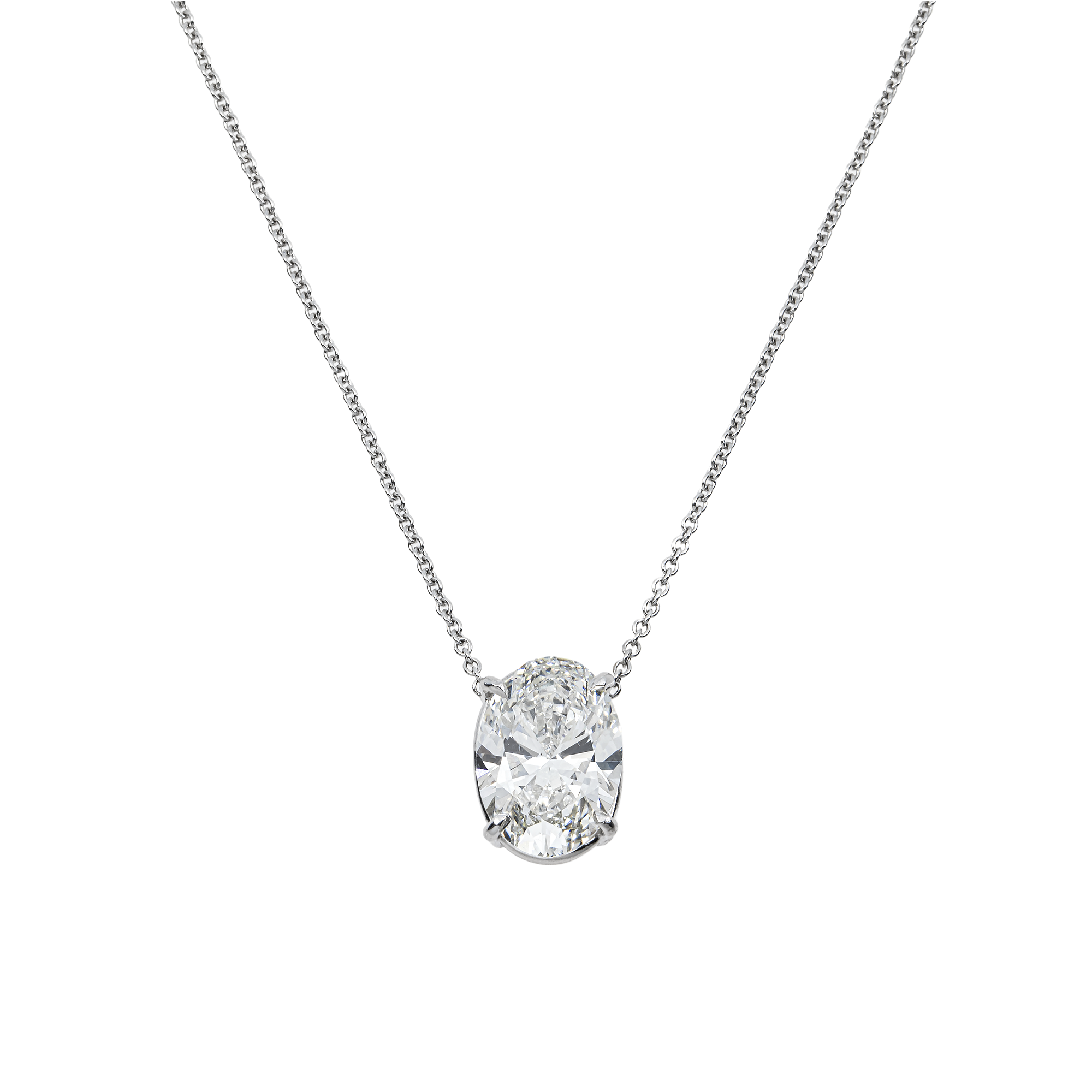 Choose Your Size - 14K White Gold IGI Vertical Oval Diamond Solitaire Adjustable Chain Necklace (2.0ct-6.0ct total)