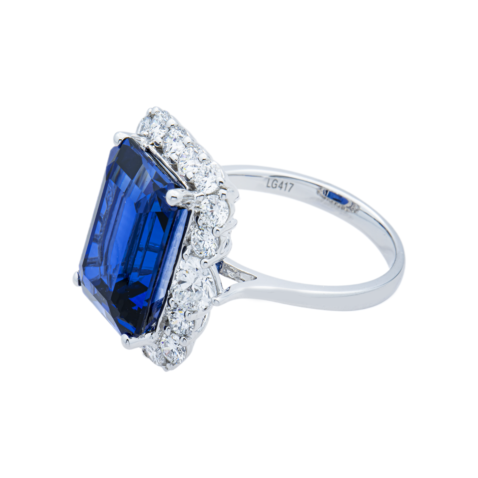 White Gold Emerald Sapphire & Round Diamond Ring 11.98ct