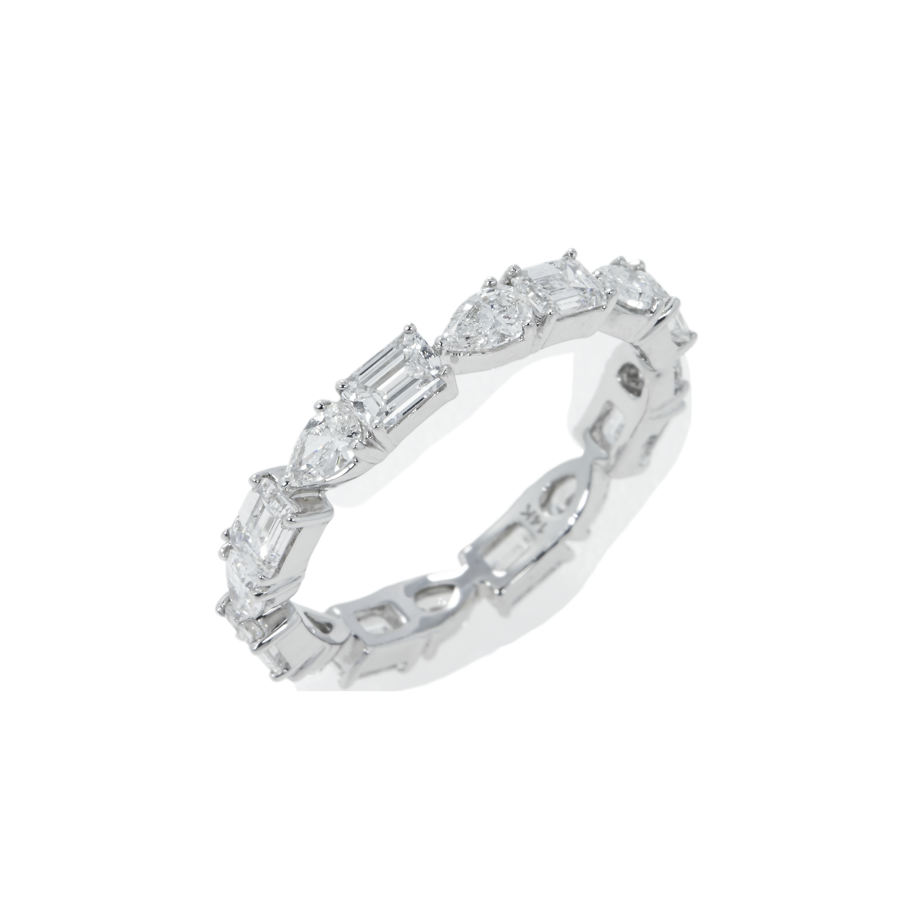18K White Gold Emerald & Pear Cut Diamond Eternity Ring 2.19Ct (Size 6.5) Rings