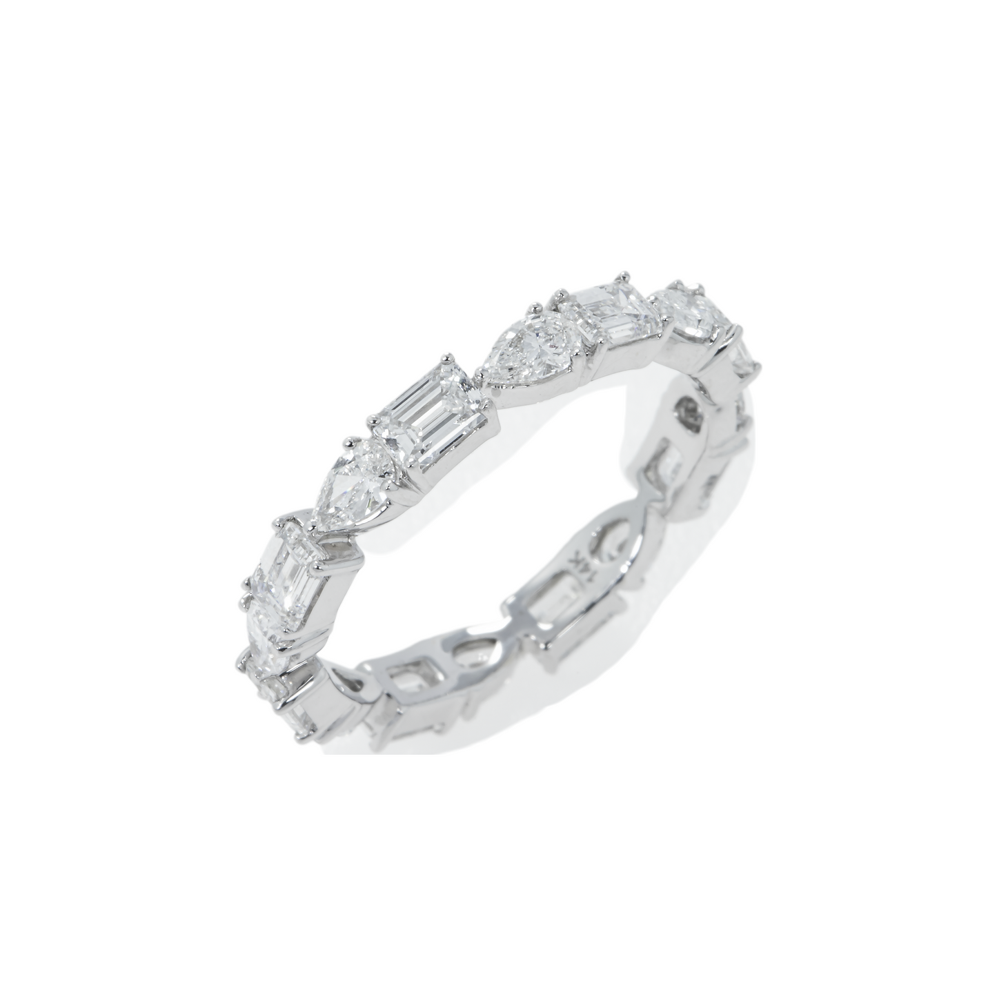 18K White Gold Emerald & Pear Cut Diamond Eternity Ring 2.19ct (size 6.5)