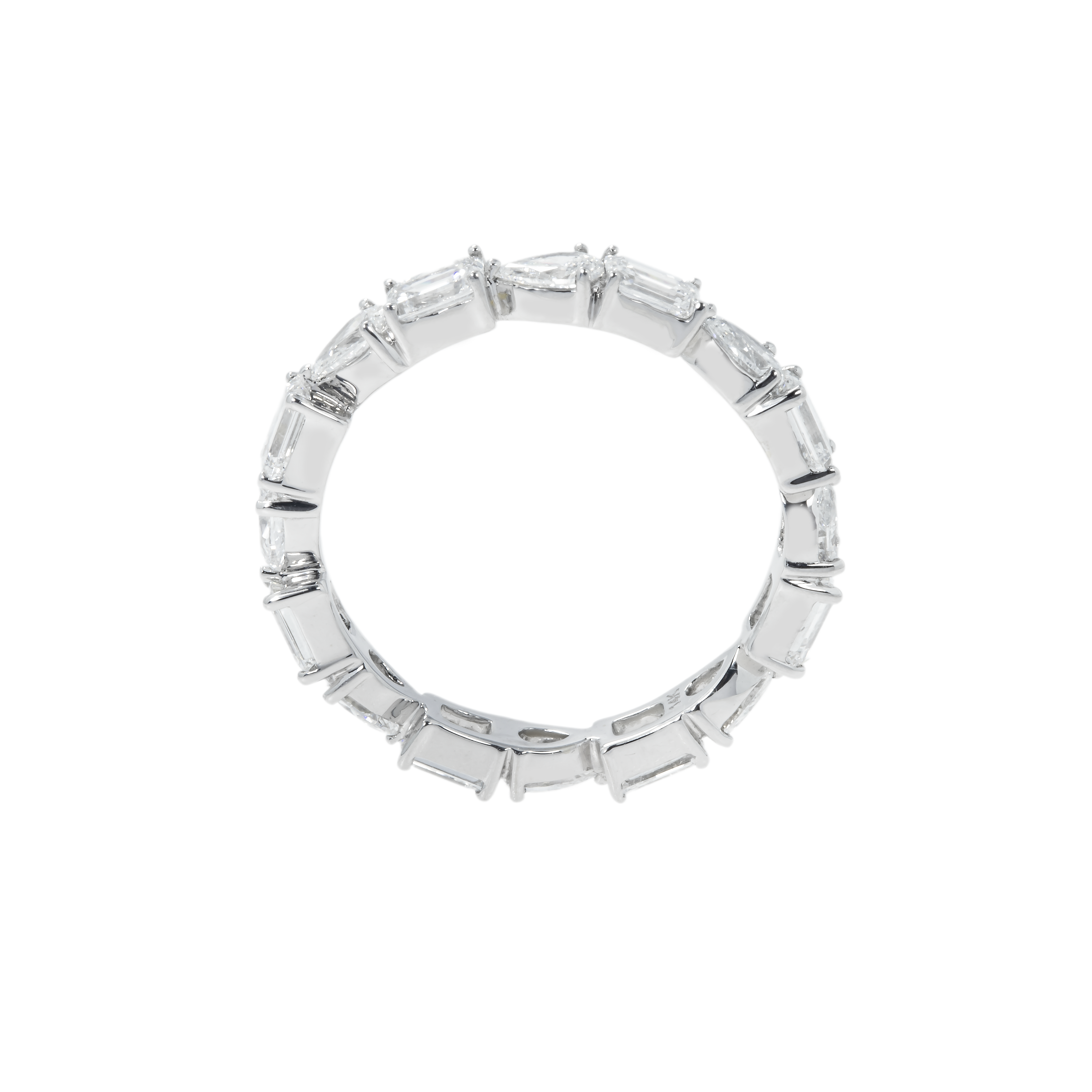 18K White Gold Emerald & Pear Cut Diamond Eternity Ring 2.19Ct (Size 6.5) Rings