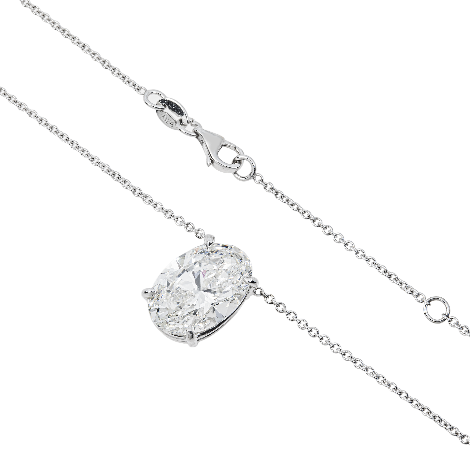 Choose Your Size - 14K White Gold IGI Vertical Oval Diamond Solitaire Adjustable Chain Necklace (2.0ct-6.0ct total)