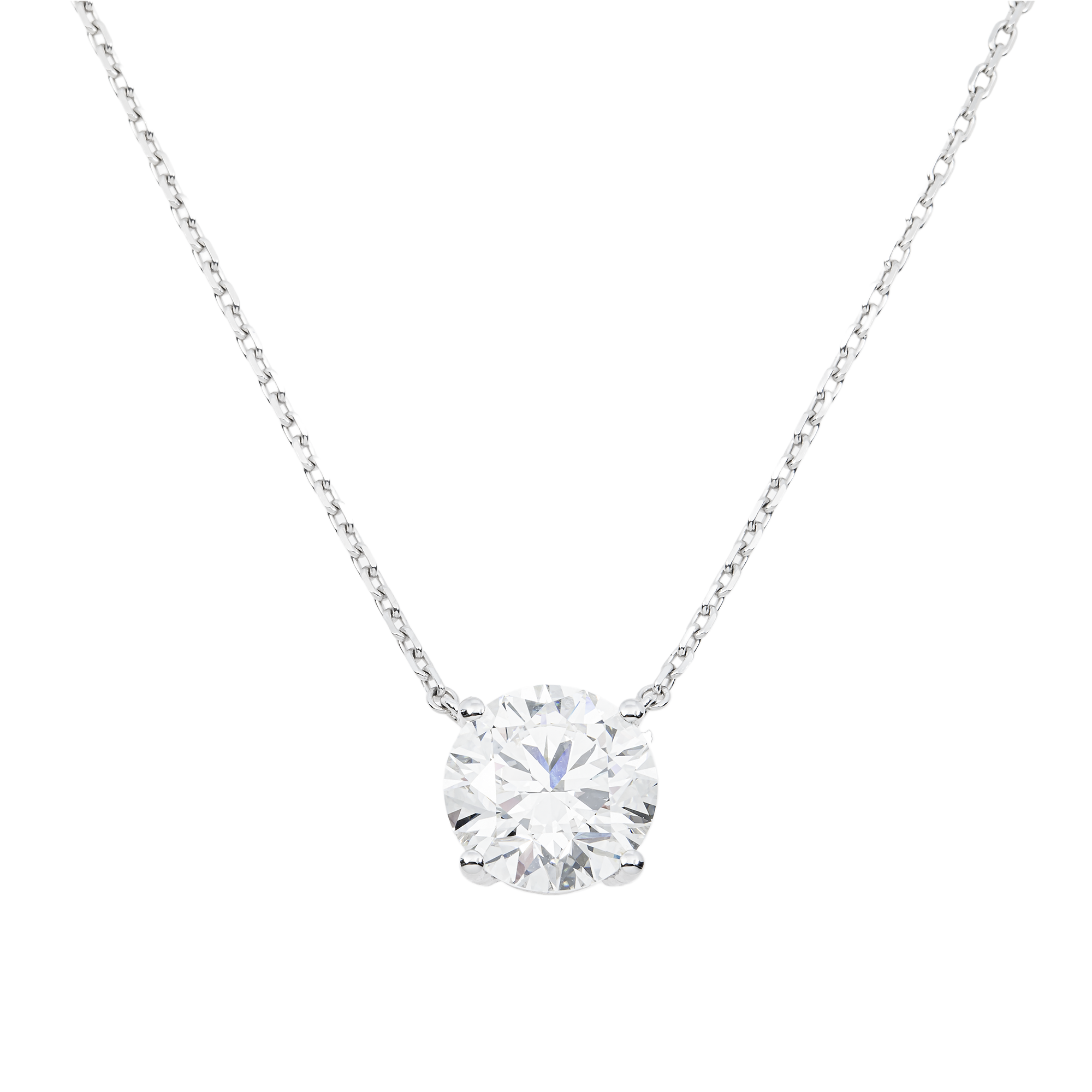 Choose Your Size - 14K White Gold IGI Round Diamond Solitaire Adjustable Chain Necklace (2.0ct-6.0ct total)