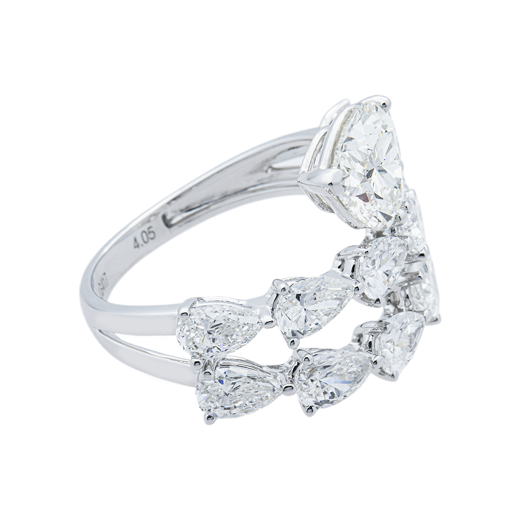 White Gold Heart & Pear Diamond Bypass Wrap Ring 4.05ct