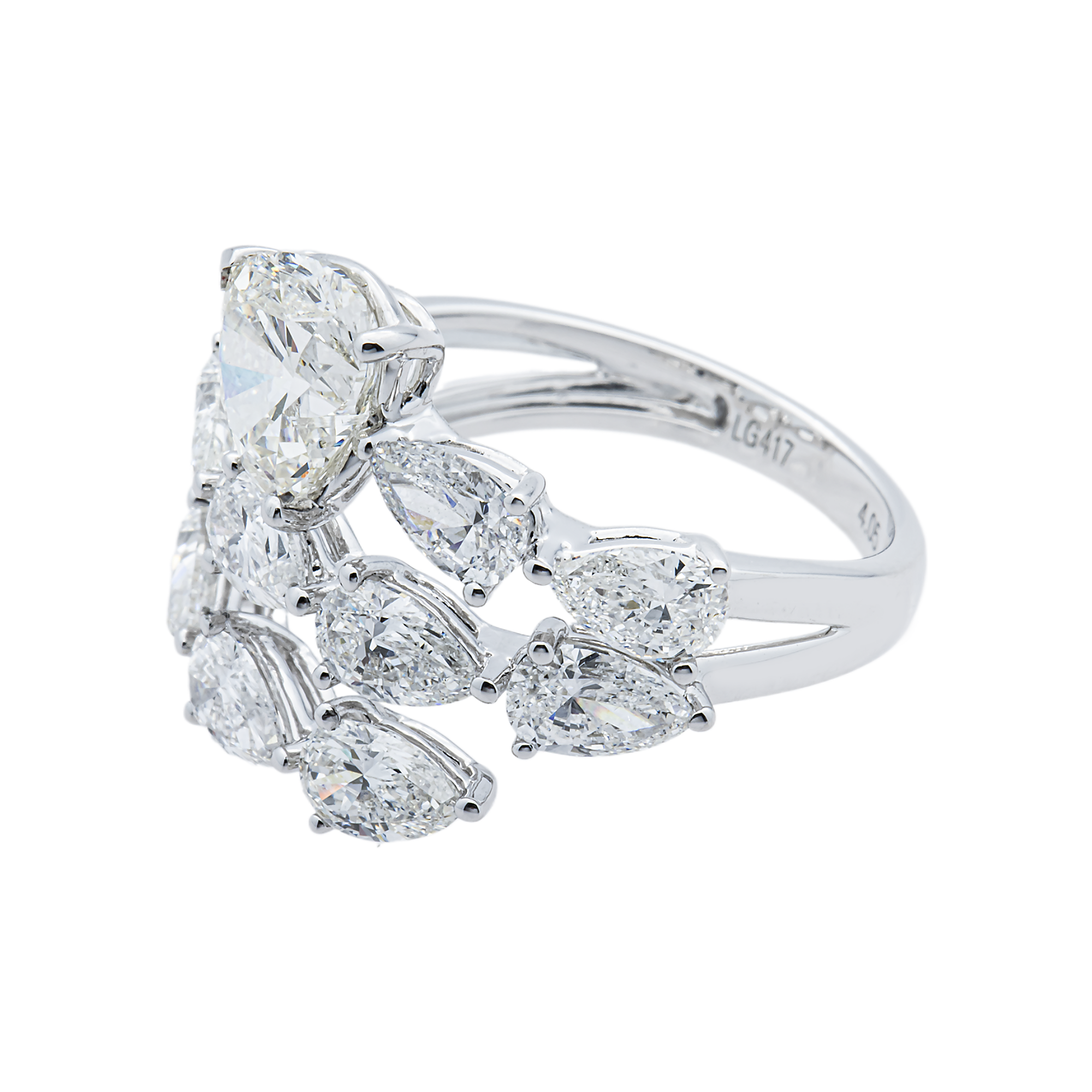 White Gold Heart & Pear Diamond Bypass Wrap Ring 4.05ct