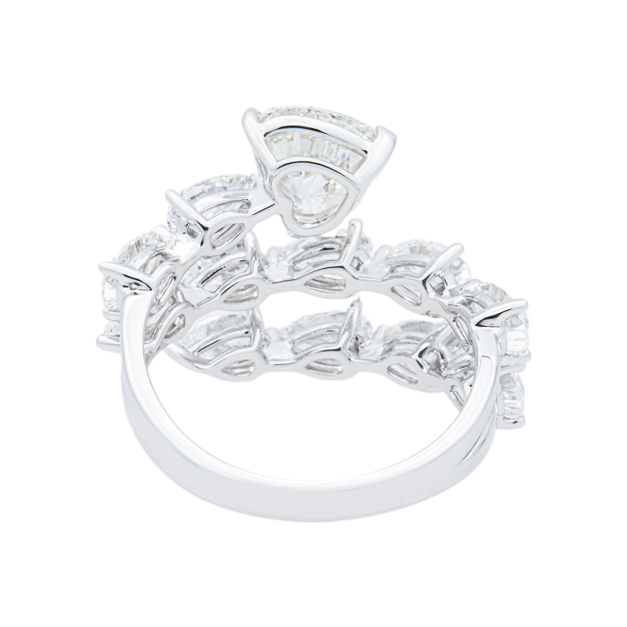 White Gold Heart & Pear Diamond Bypass Wrap Ring 4.05ct