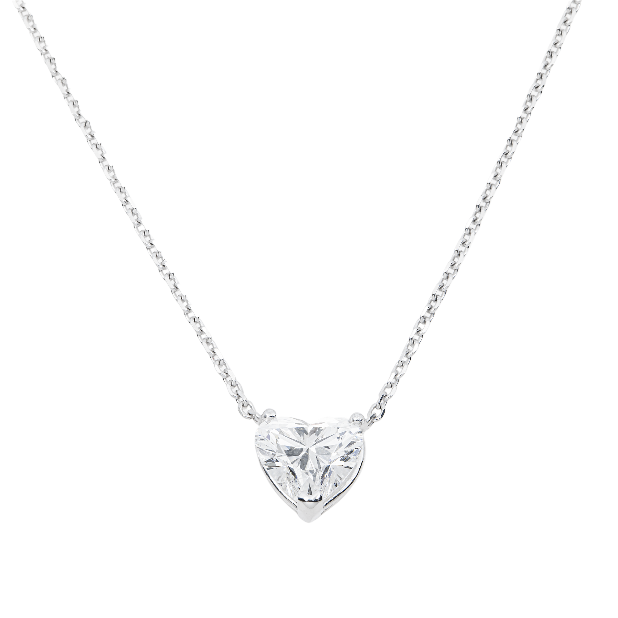 Choose Your Size - 14K White Gold IGI Heart Diamond Solitaire Adjustable Chain Necklace (2.0ct-6.0ct total)