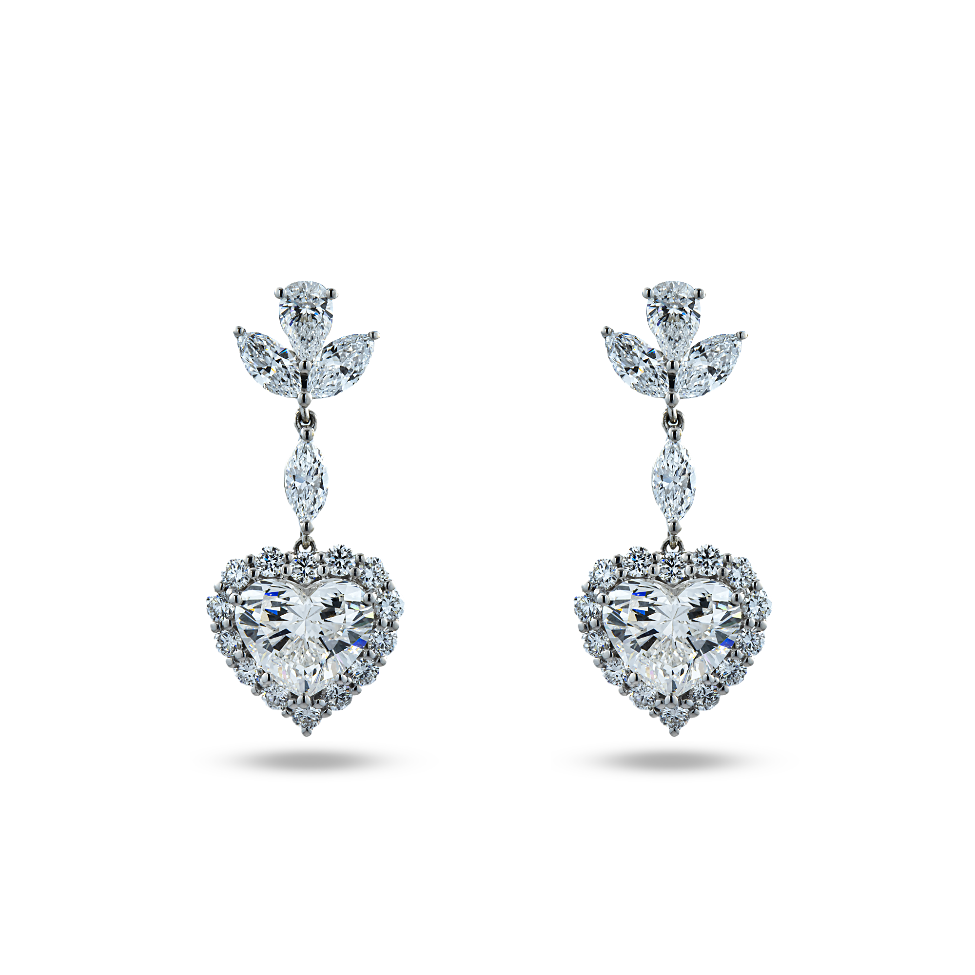IGI 18K White Gold Heart Cut Diamond Drop Earrings 4.65ctw