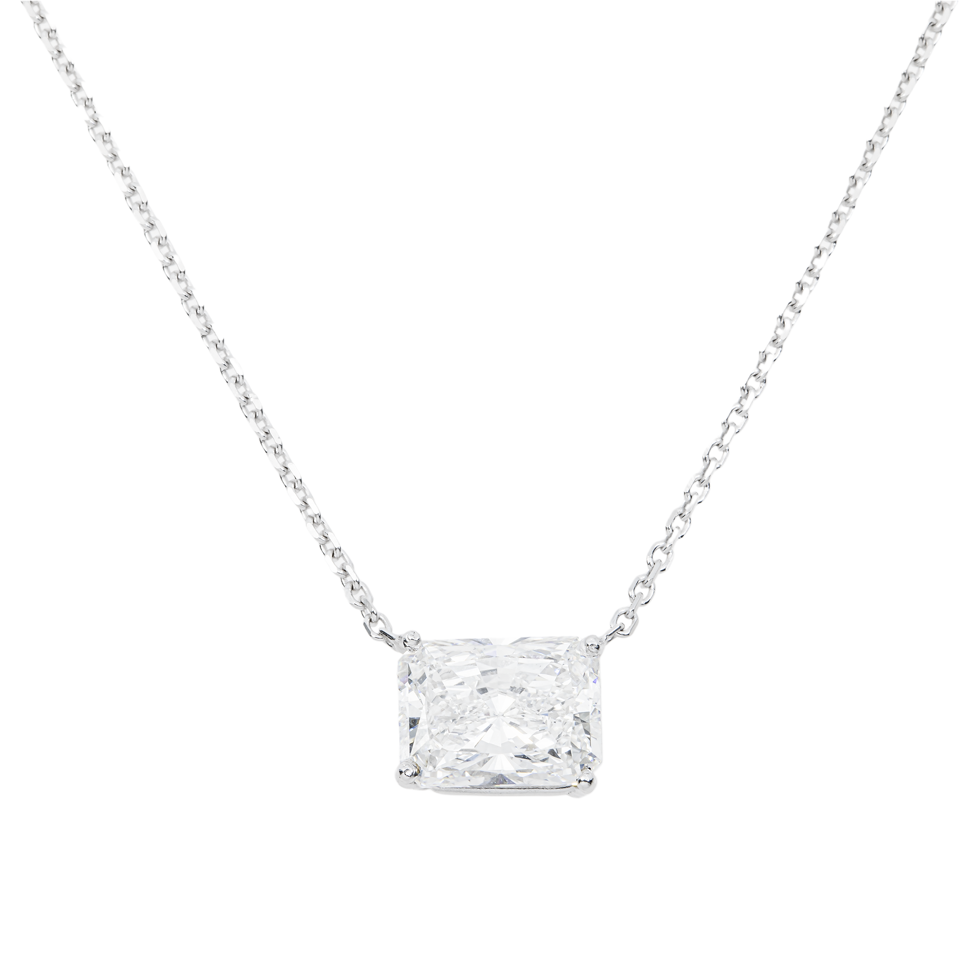 Choose Your Size - 14K White Gold IGI Radiant Diamond Solitaire Adjustable Chain Necklace (2.0ct-6.0ct total)