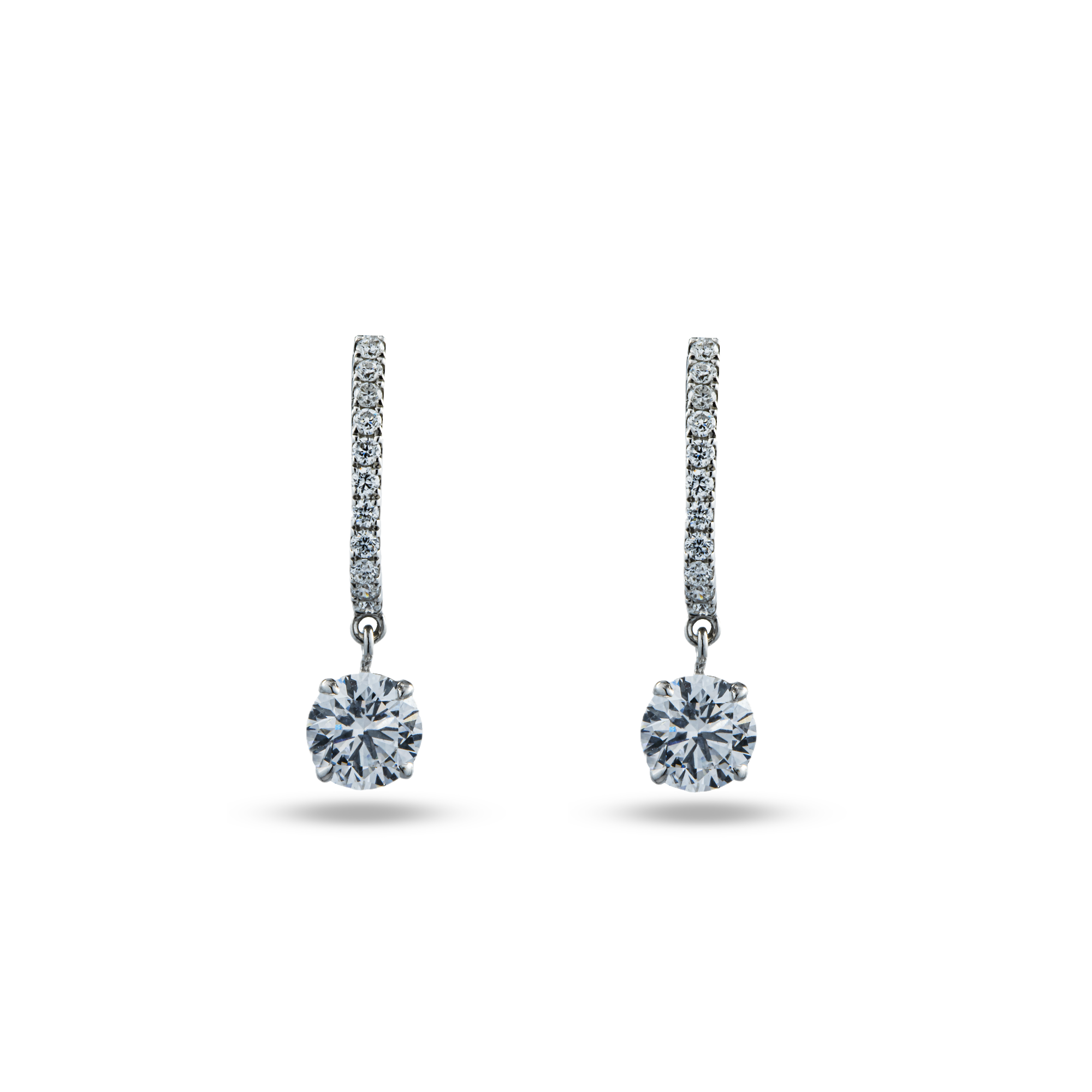White Gold Round Diamond Drop Earrings 1.58ctw