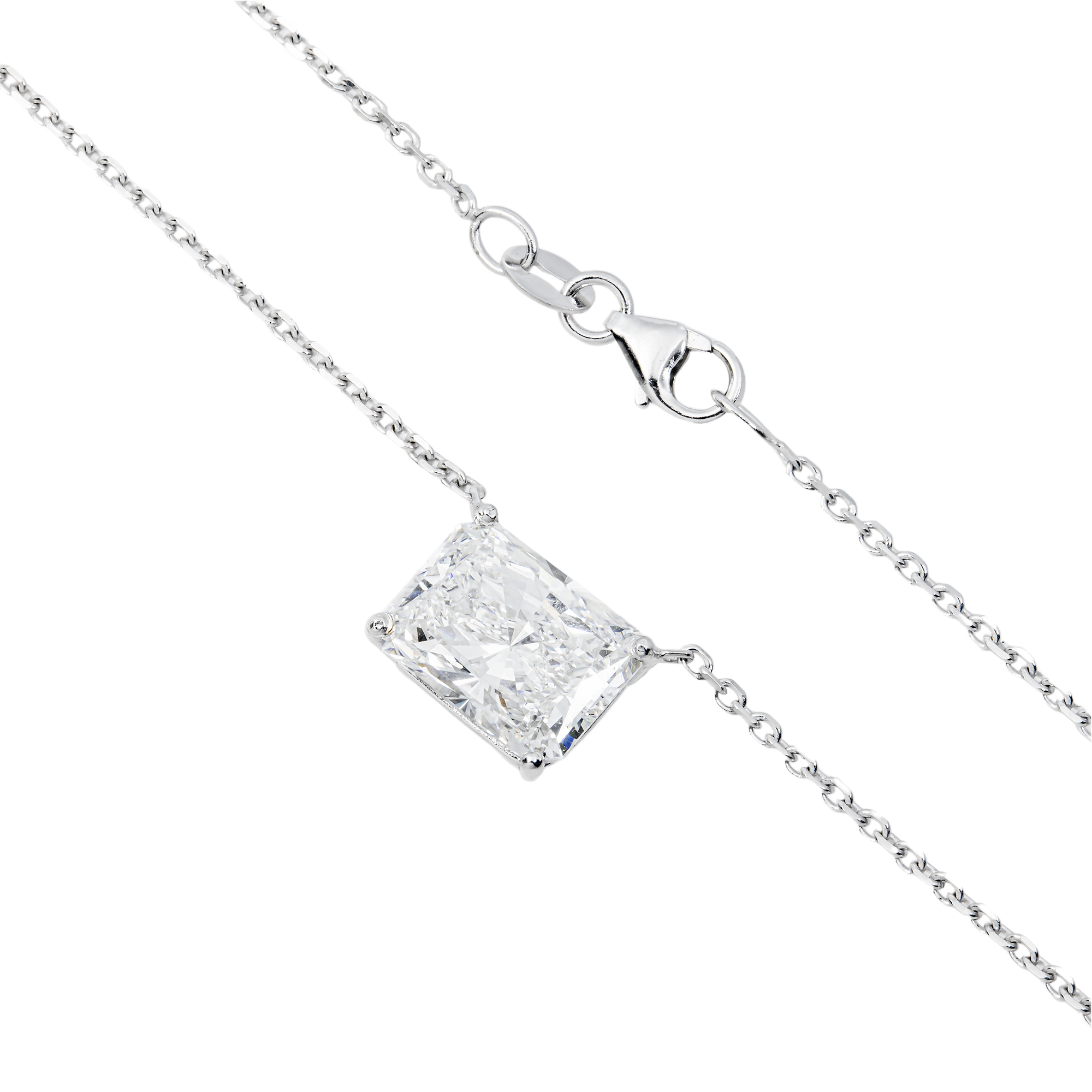 Choose Your Size - 14K White Gold IGI Radiant Diamond Solitaire Adjustable Chain Necklace (2.0ct-6.0ct total)