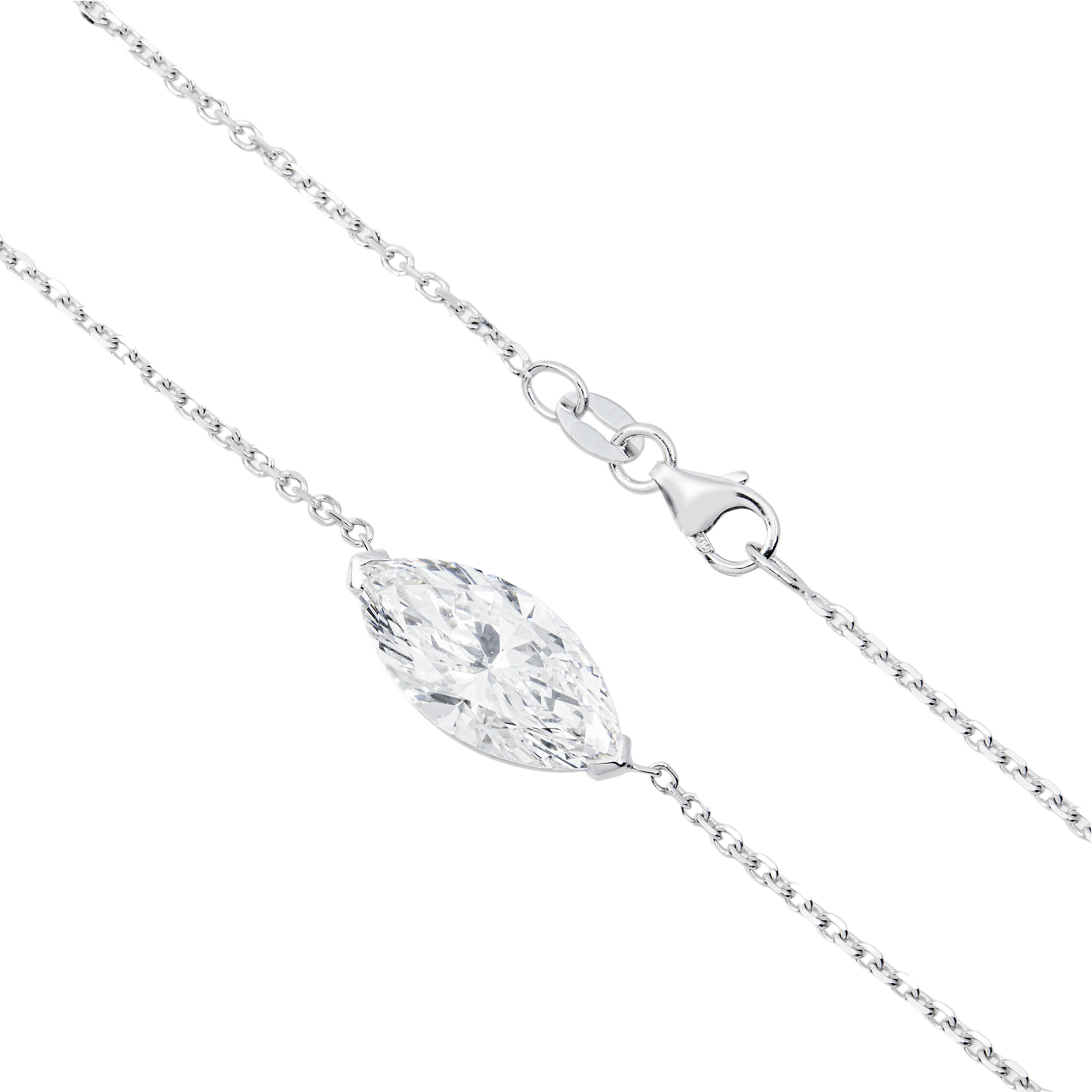 Choose Your Size - 14K White Gold IGI Marquise Diamond Solitaire Adjustable Chain Necklace (2.0ct-6.0ct total)