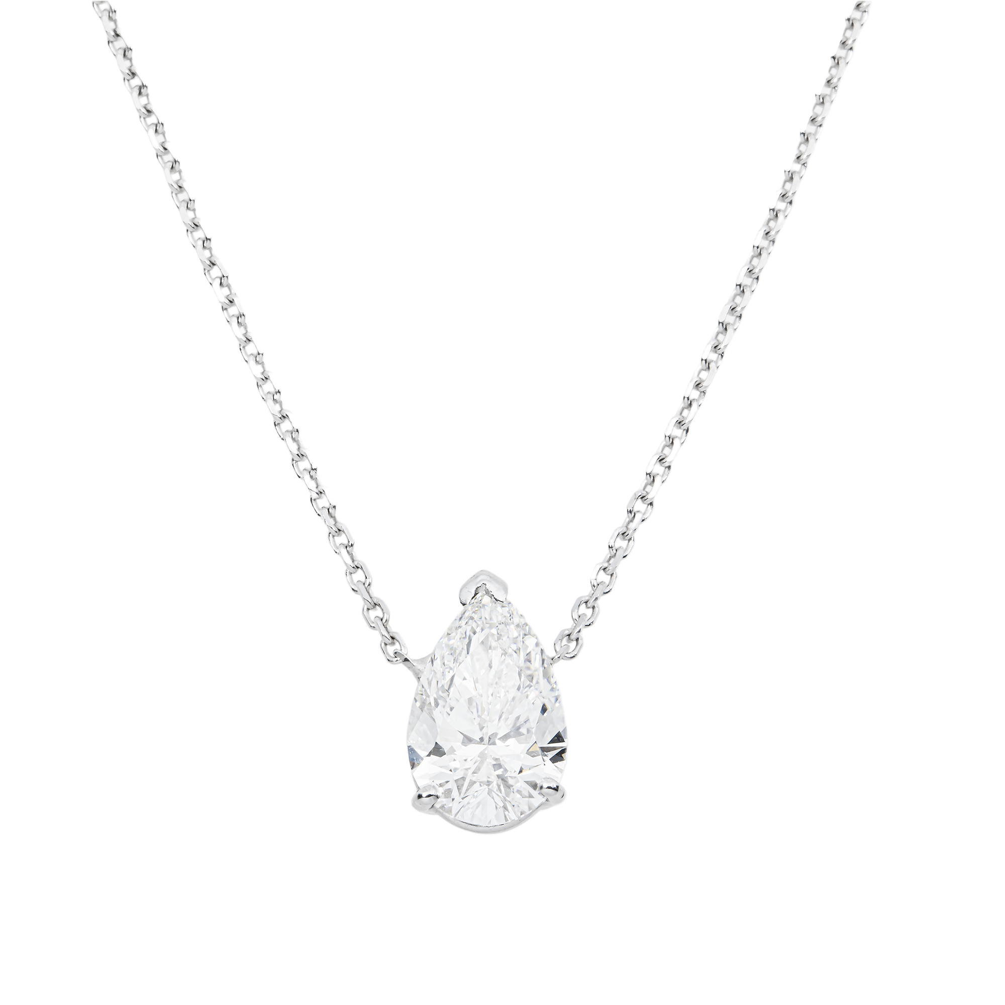 Choose Your Size - 14K White Gold IGI Pear Diamond Solitaire Adjustable Chain Necklace (2.0ct-6.0ct total)