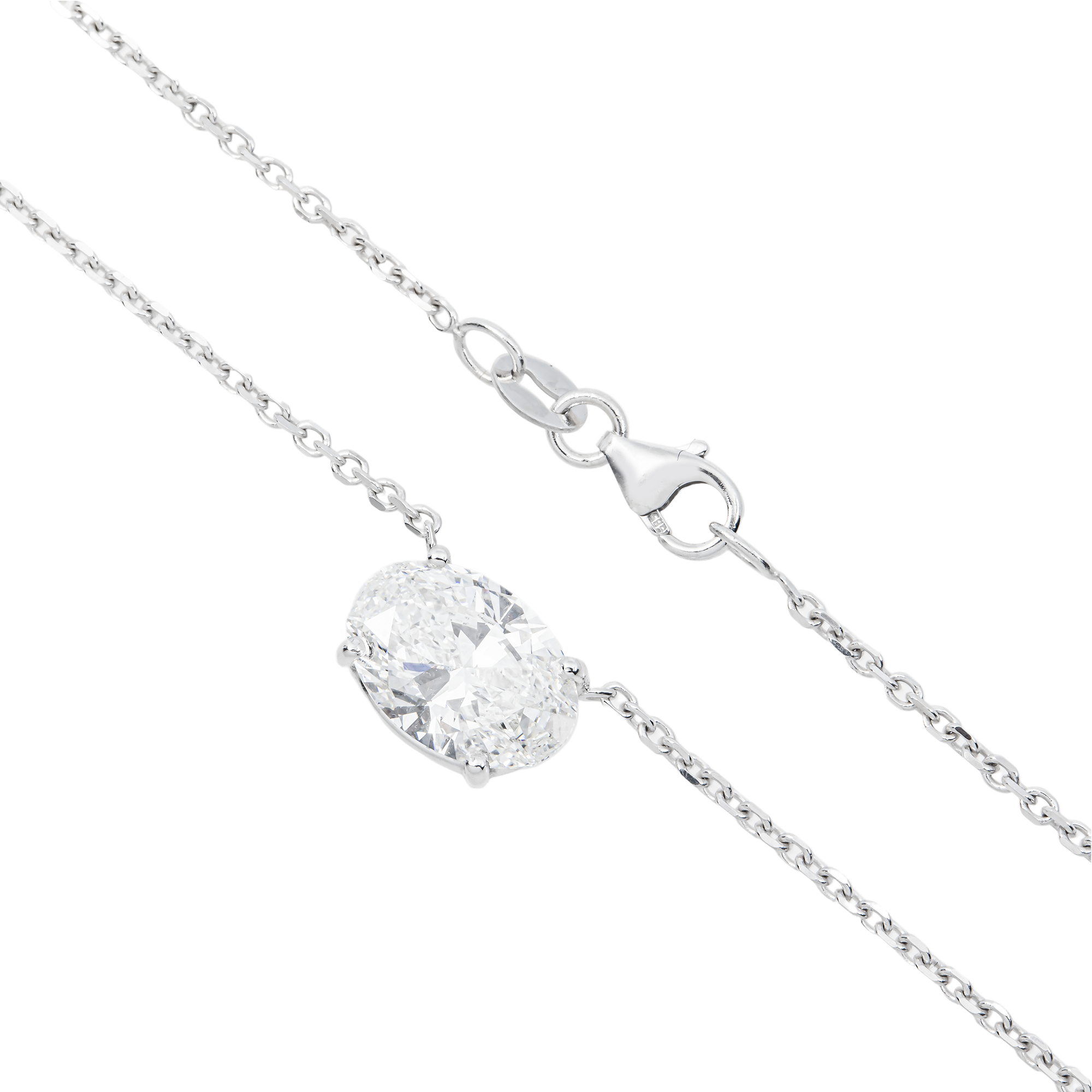 Choose Your Size - 14K White Gold IGI Horizontal Oval Diamond Solitaire Adjustable Chain Necklace (2.0ct-6.0ct total)