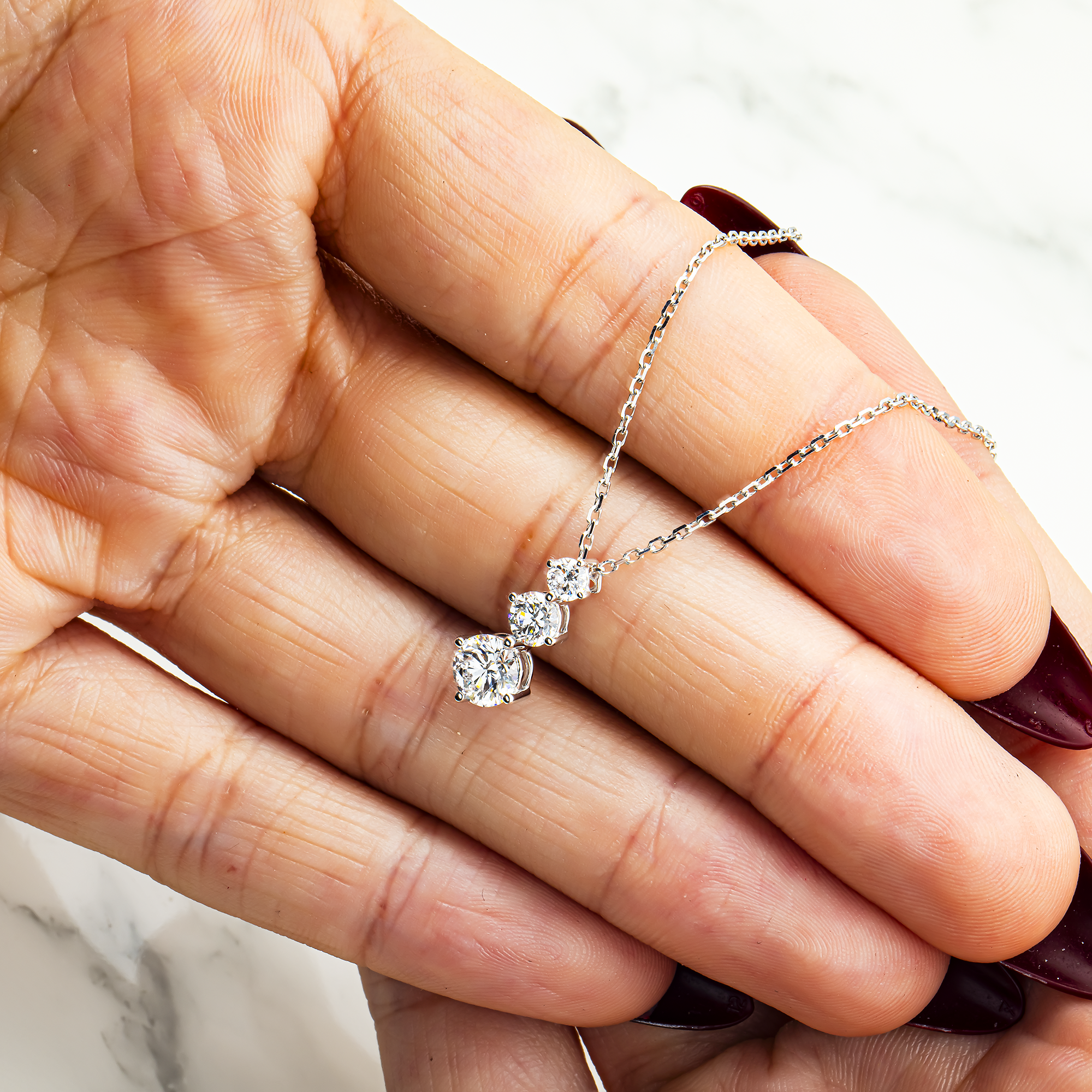 White Gold Round Diamond Drop Necklace 1.17ct