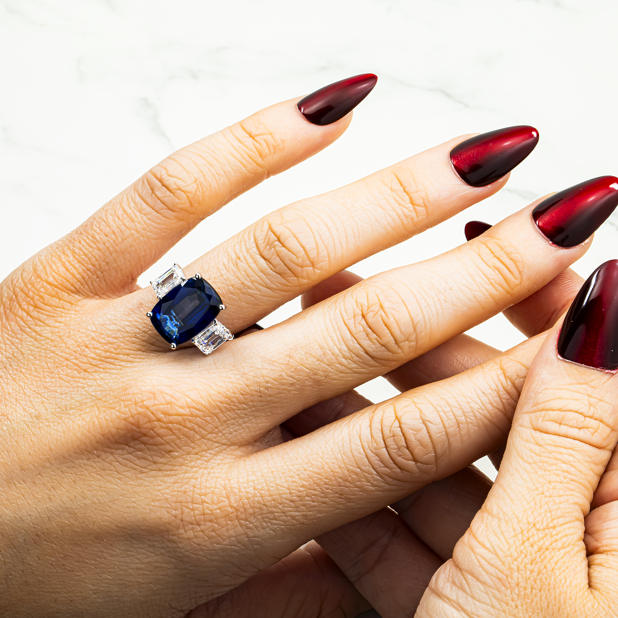 White Gold 8.76ct Cushion Sapphire & Diamond Ring 10.76ctw