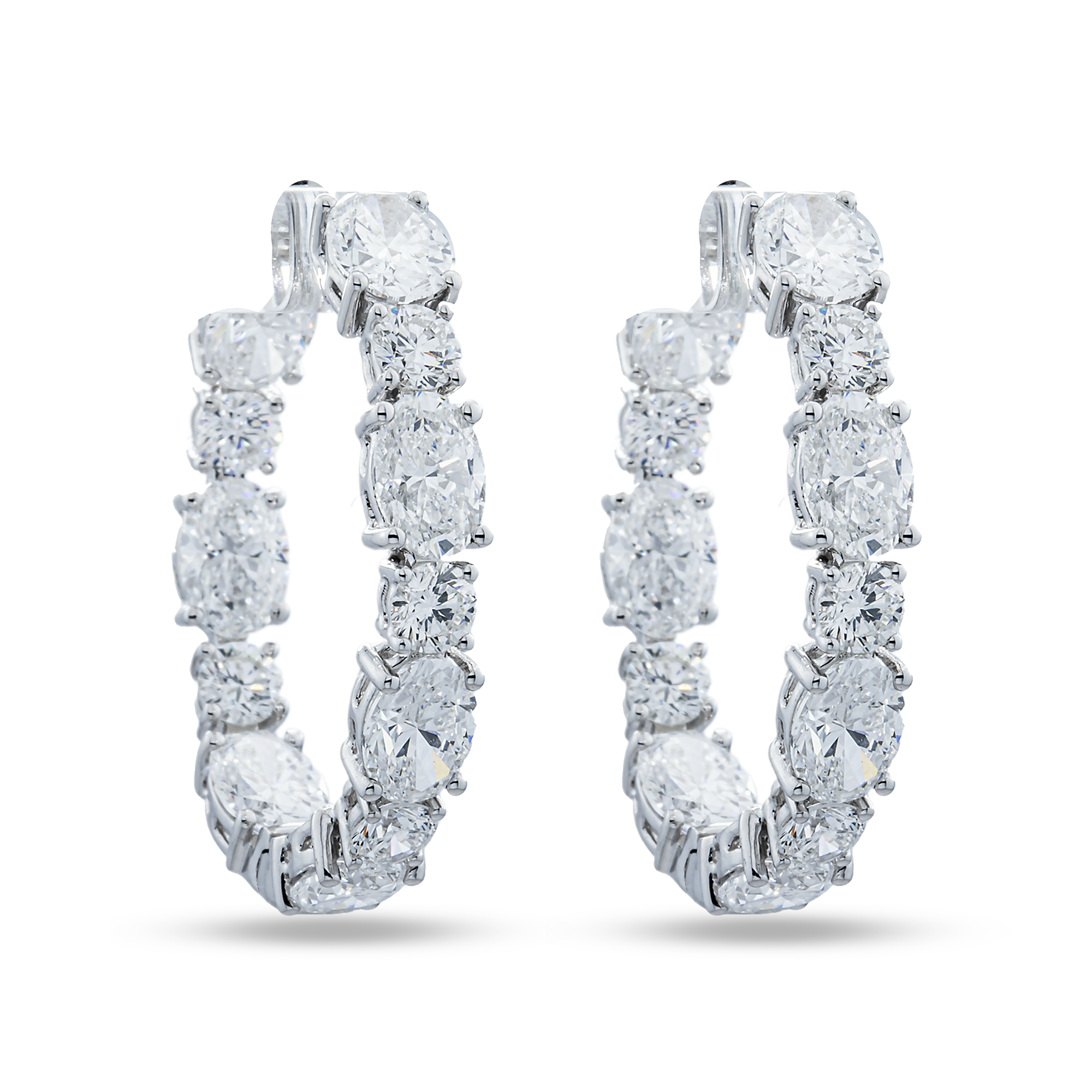 White Gold Round & Oval Diamond Inside Out Hoop Earrings 9.62ctw