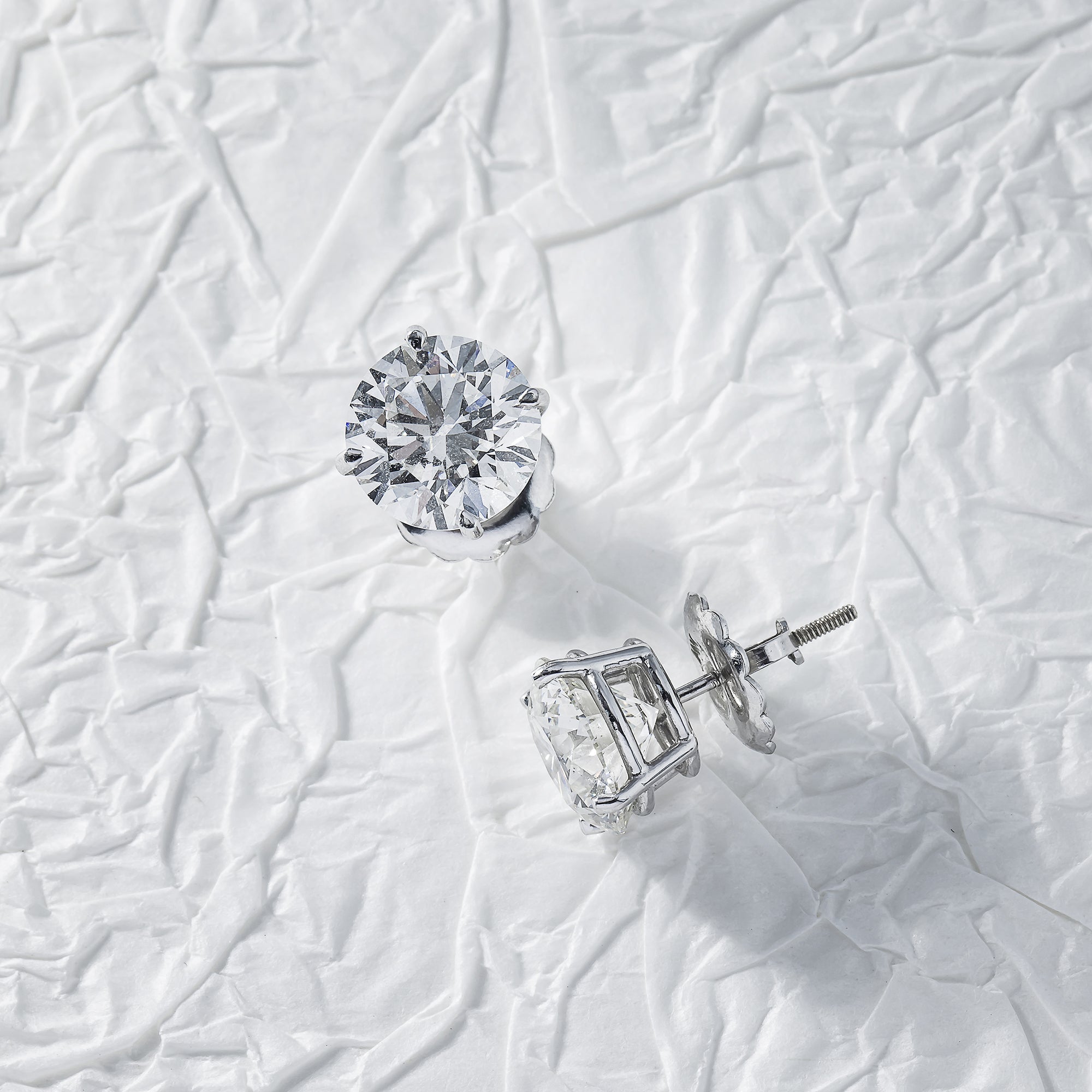 Choose Your Size - 14K White Gold Solitaire Round Diamond Stud Earrings (1.0ct-10ct total)