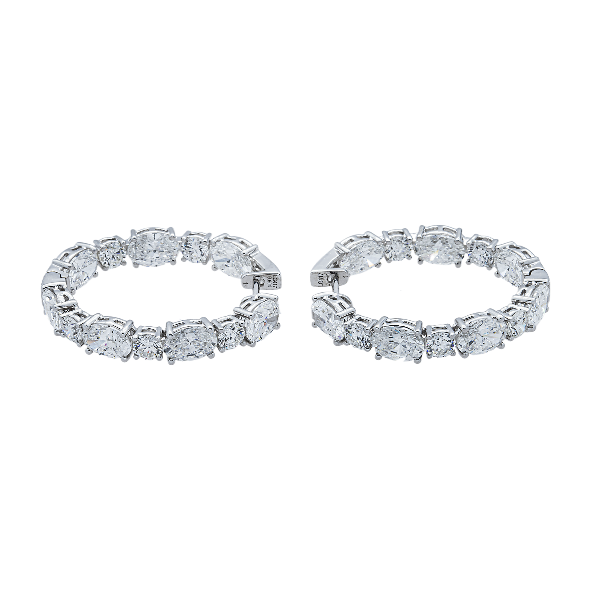 White Gold Round & Oval Diamond Inside Out Hoop Earrings 9.62ctw