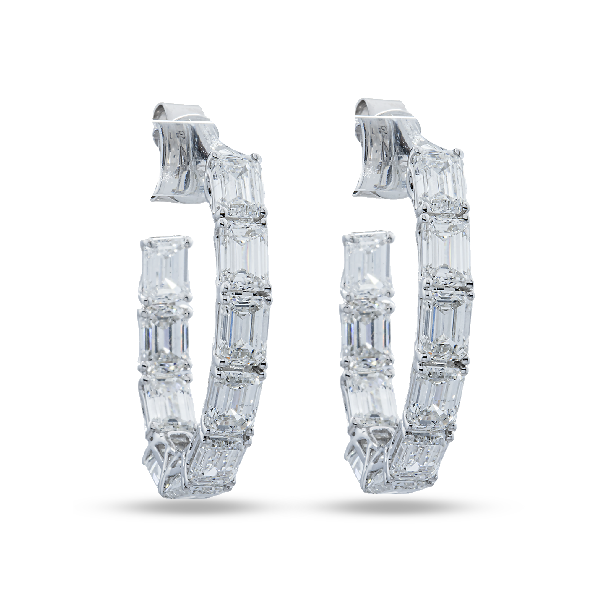 White Gold Emerald Diamond Inside Out Hoop Earrings 6.43ctw