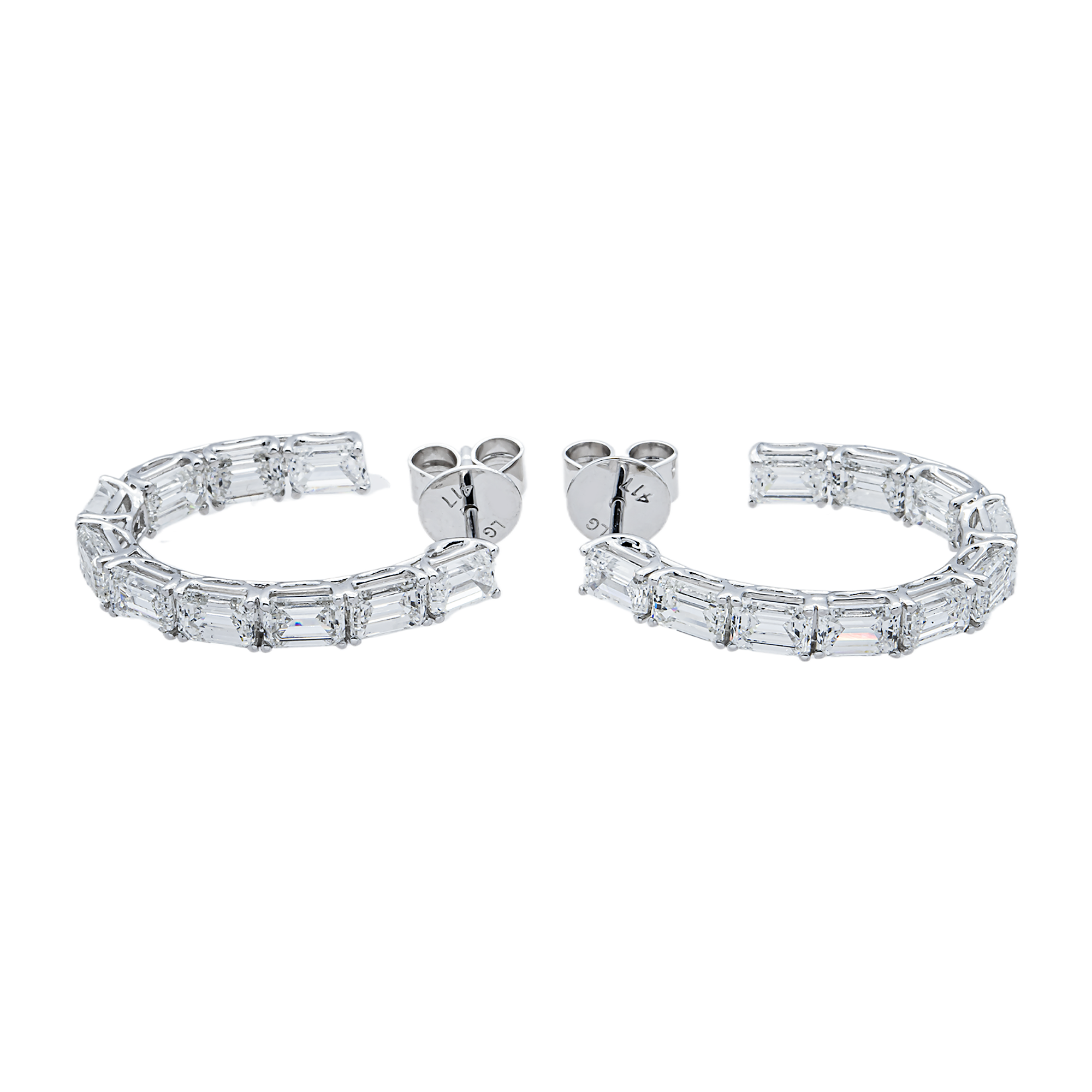 White Gold Emerald Diamond Inside Out Hoop Earrings 6.43ctw