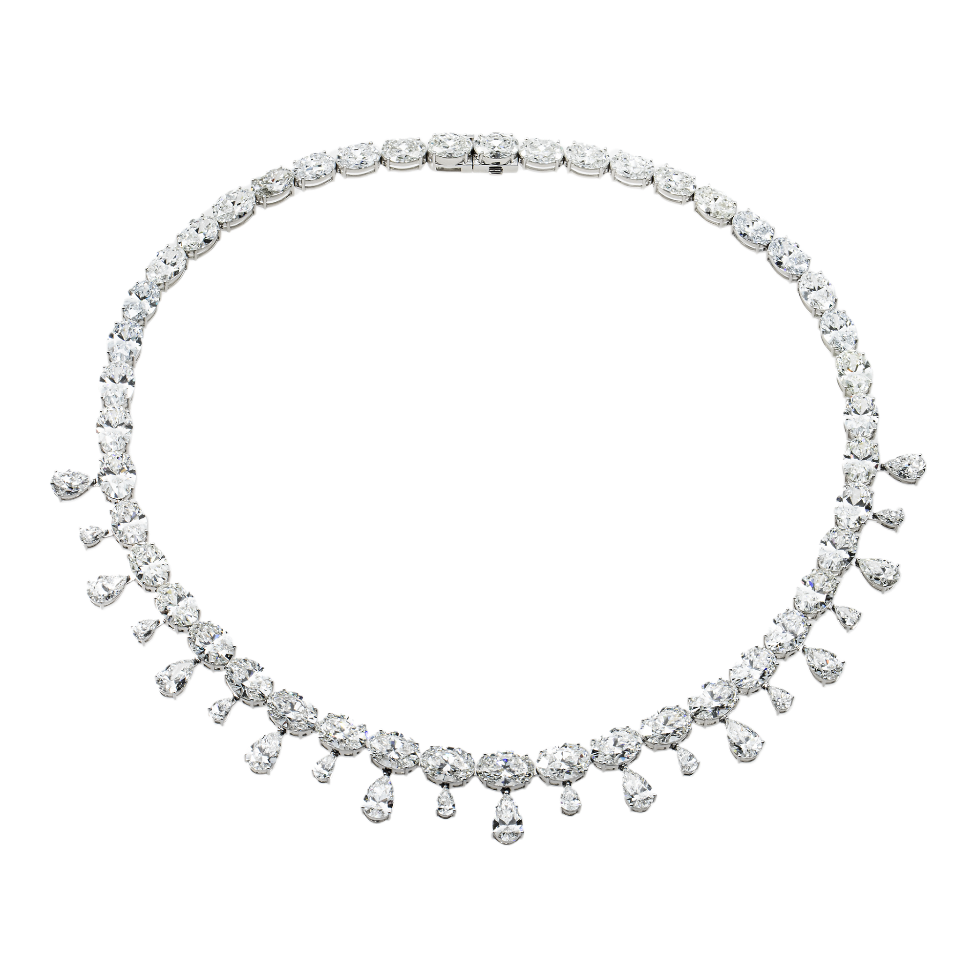 18K White Gold Pear & Oval Cut Diamond Drop Necklace 74.46ct