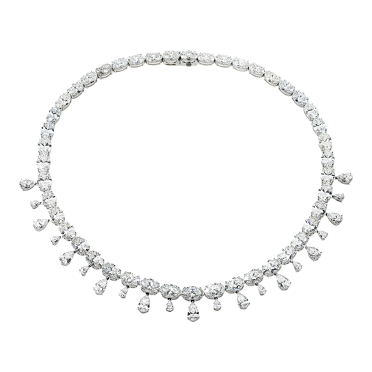 18K White Gold Pear & Oval Cut Diamond Drop Necklace 74.46ct