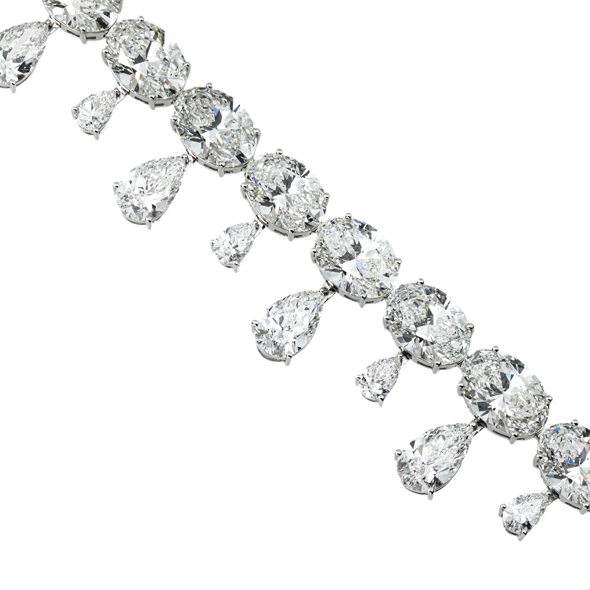18K White Gold Pear & Oval Cut Diamond Drop Necklace 74.46ct