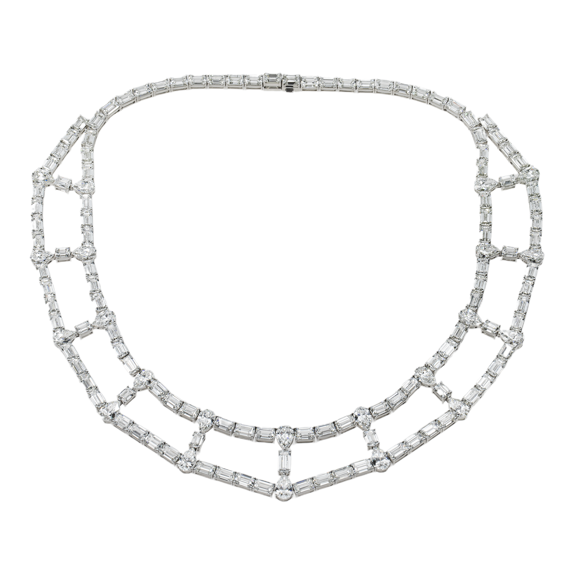 18K White Gold Emerald & Pear Cut Diamond Drop Necklace 77.98ct