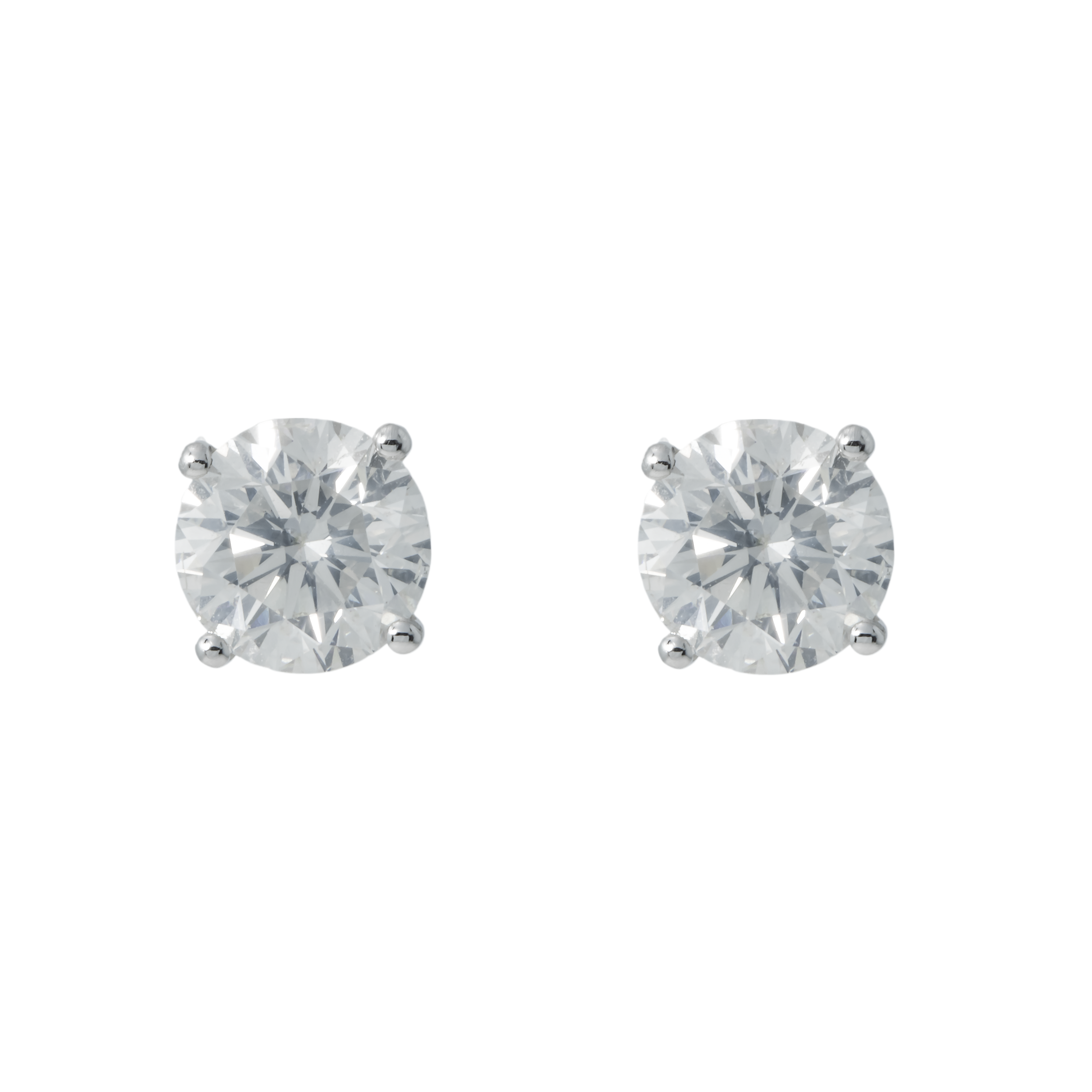 14K White Gold 2Ct Each Solitaire Round Diamond Stud Earrings 4.35Ctw