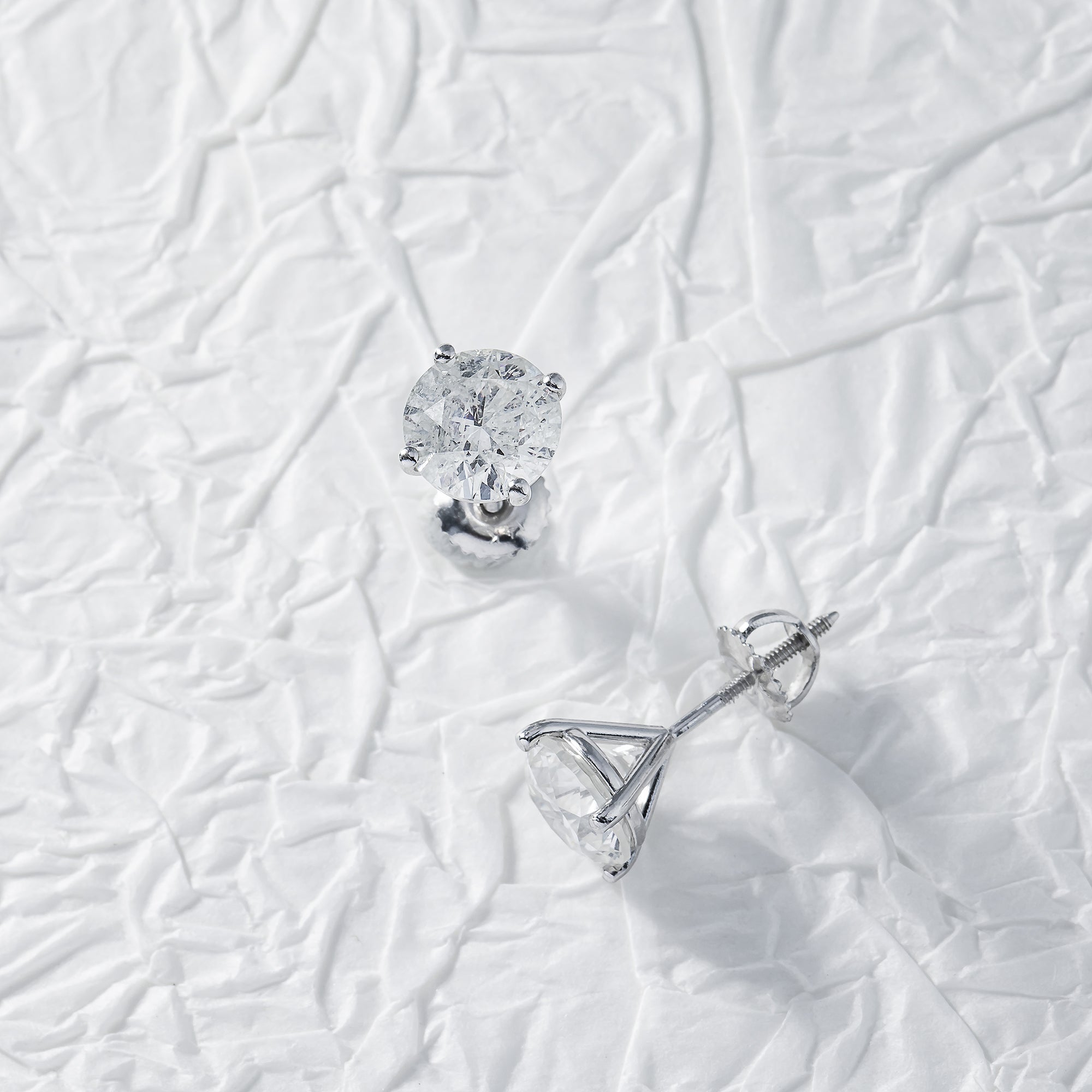 14K White Gold 2Ct Each Solitaire Round Diamond Stud Earrings 4.35Ctw