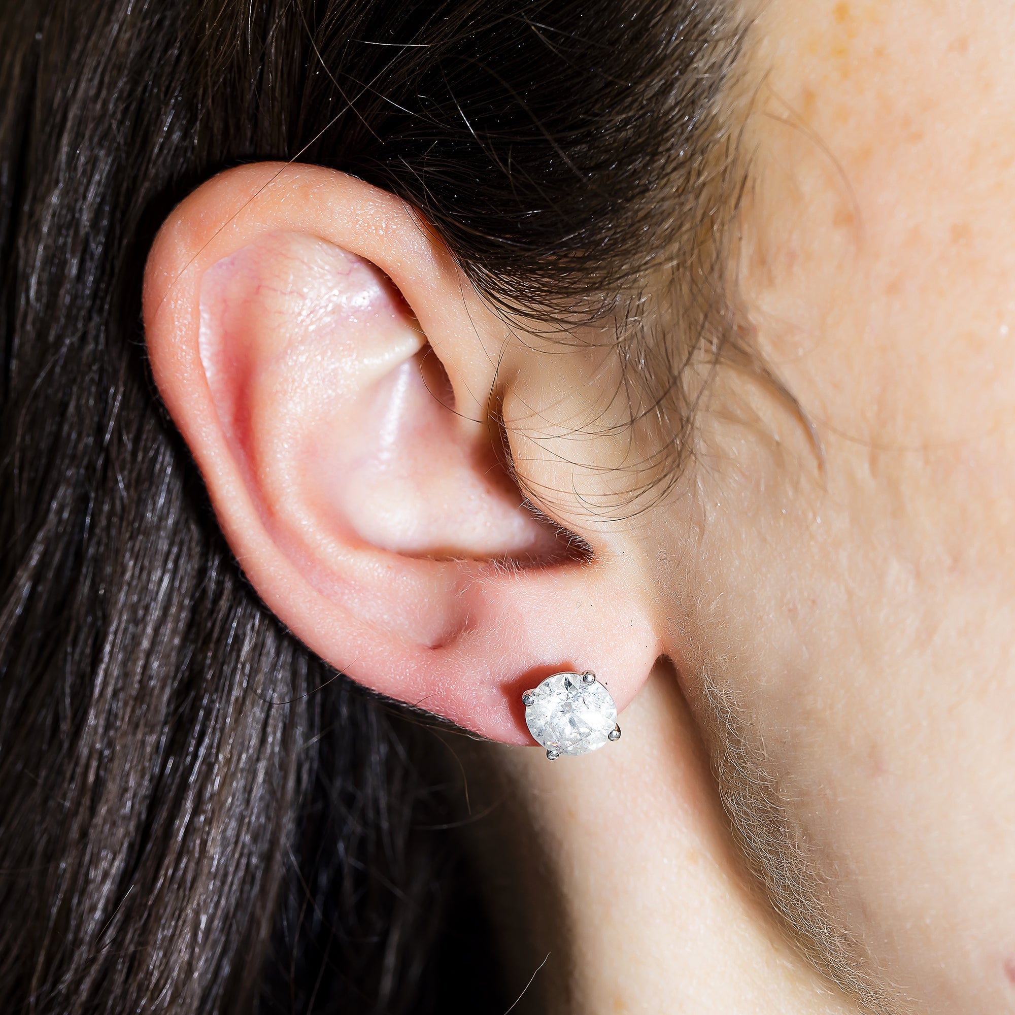 14K White Gold 2Ct Each Solitaire Round Diamond Stud Earrings 4.35Ctw