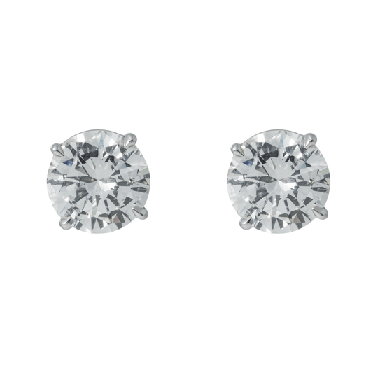 14K White Gold 3Ct Each Solitaire Round Diamond Stud Earrings 6.10Ctw