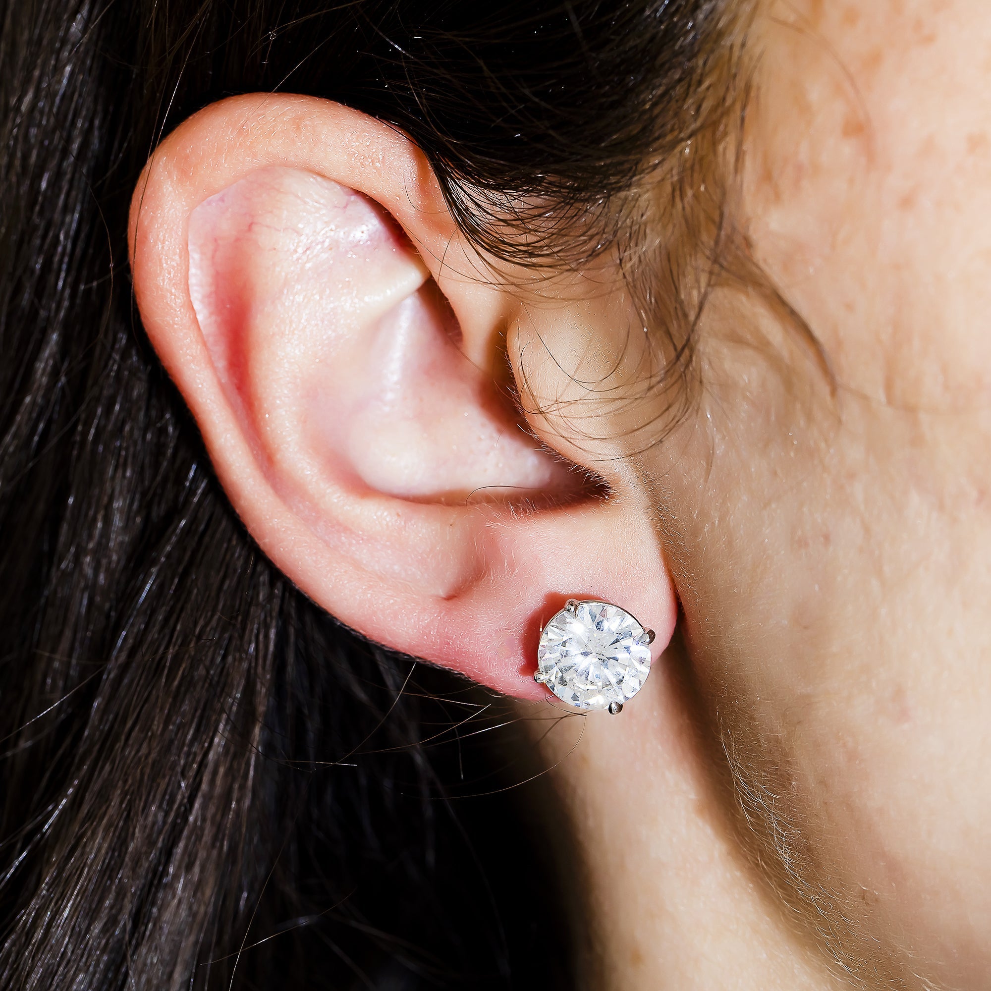 14K White Gold 3Ct Each Solitaire Round Diamond Stud Earrings 6.10Ctw