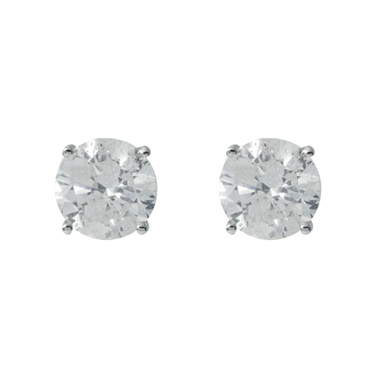 14K White Gold 3Ct Each Solitaire Round Diamond Stud Earrings 6.45Ctw