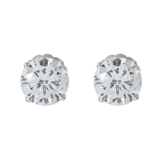 14K White Gold 2Ct Each Solitaire Round Diamond Stud Earrings 4.0Ct