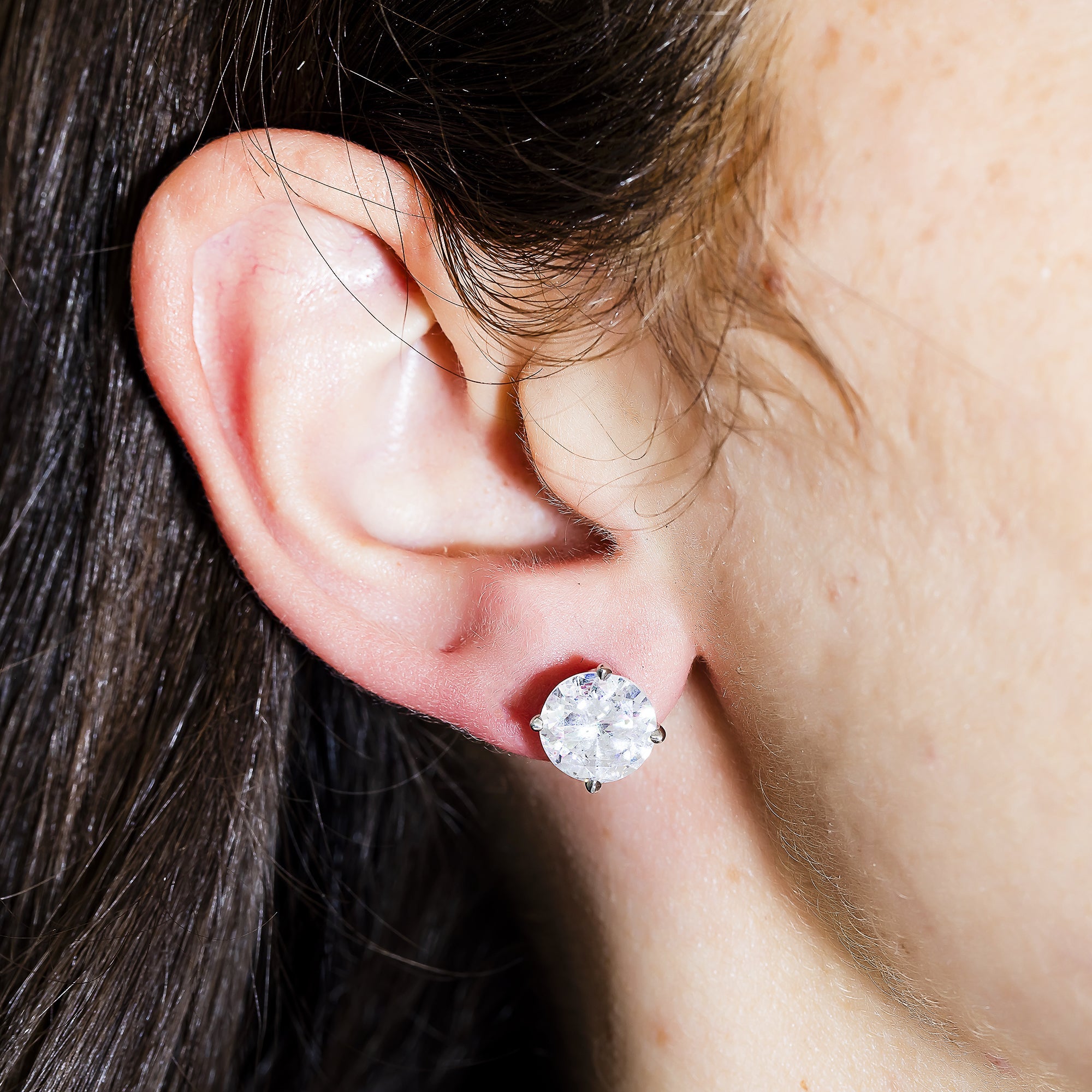 14K White Gold 2Ct Each Solitaire Round Diamond Stud Earrings 4.0Ct